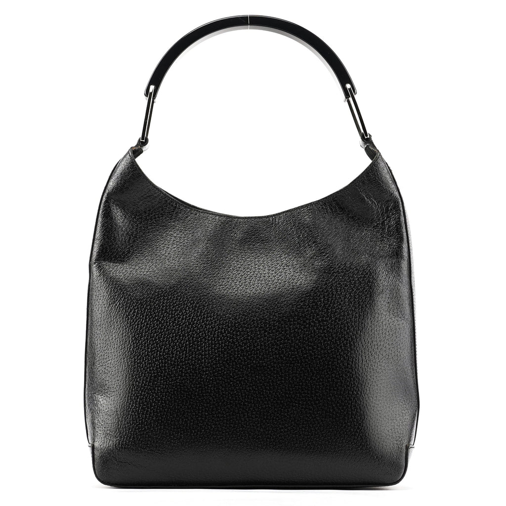 001 3752 Black Pebbled Leather Plastic Handle Bag