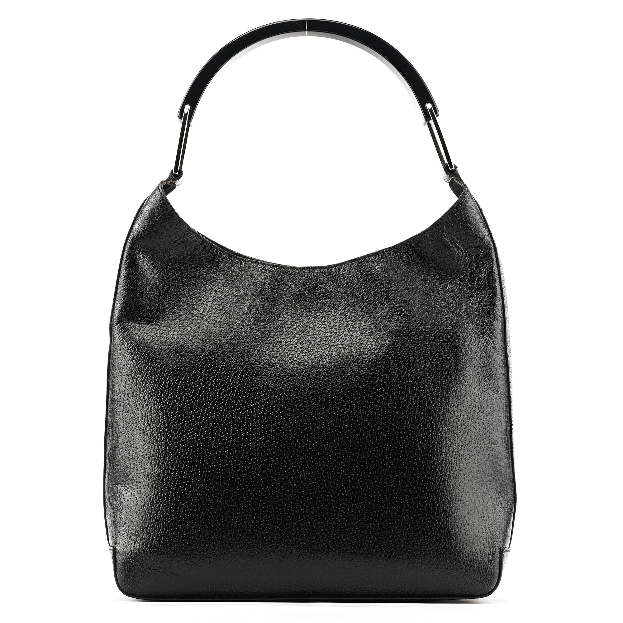 001 3752 Black Pebbled Leather Plastic Handle Bag