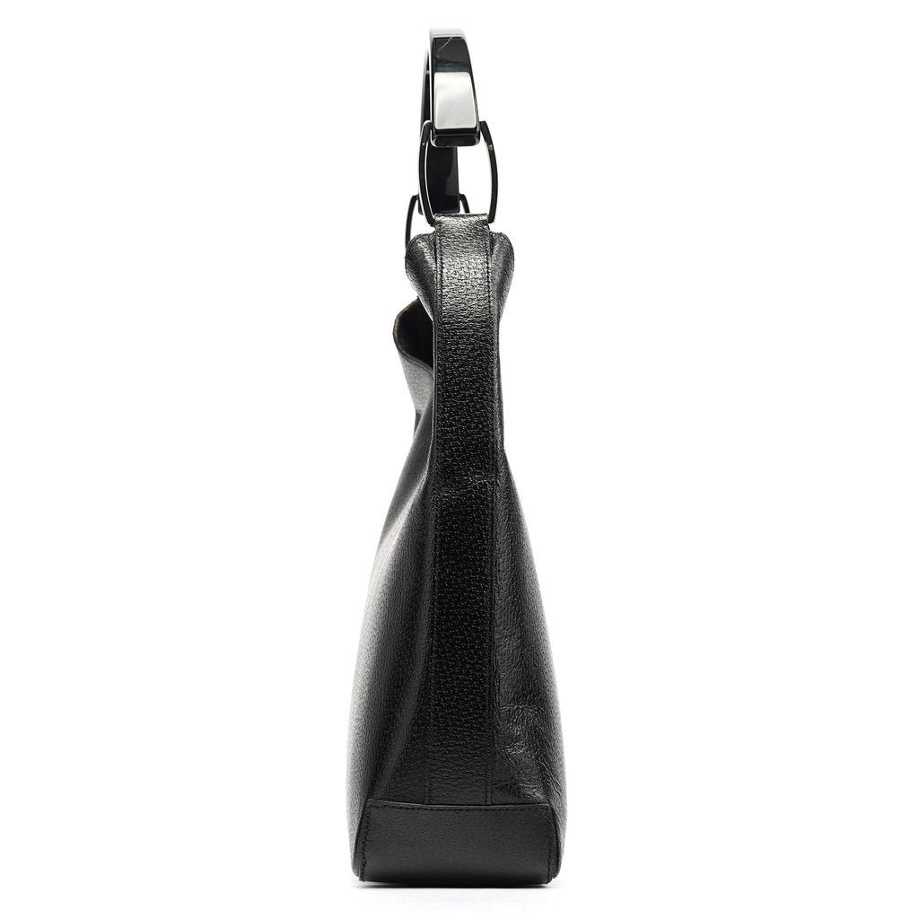 001 3752 Black Pebbled Leather Plastic Handle Bag