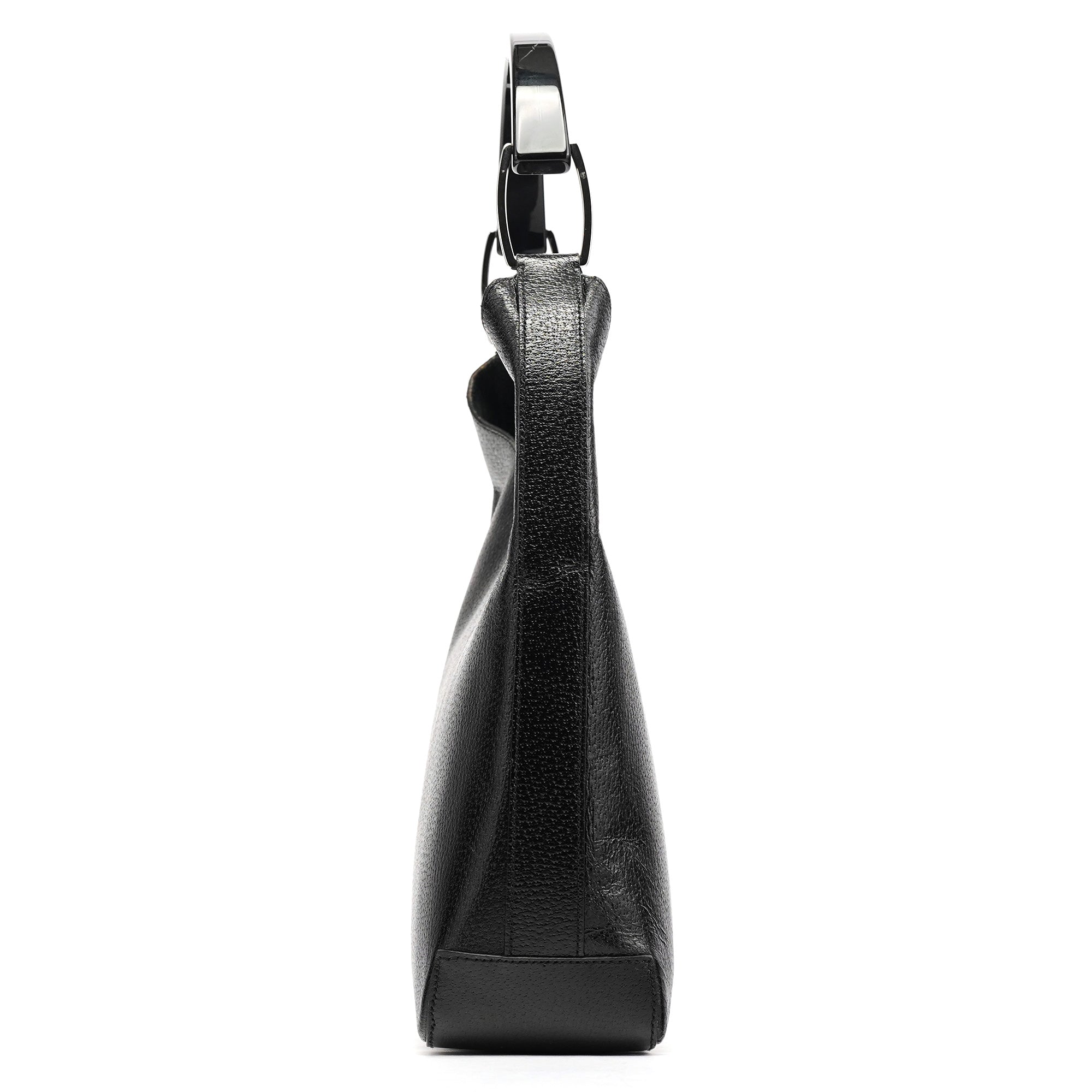 001 3752 Black Pebbled Leather Plastic Handle Bag