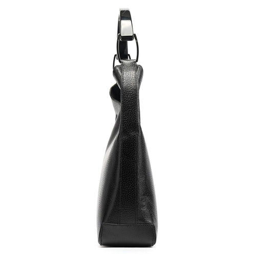 001 3752 Black Pebbled Leather Plastic Handle Bag
