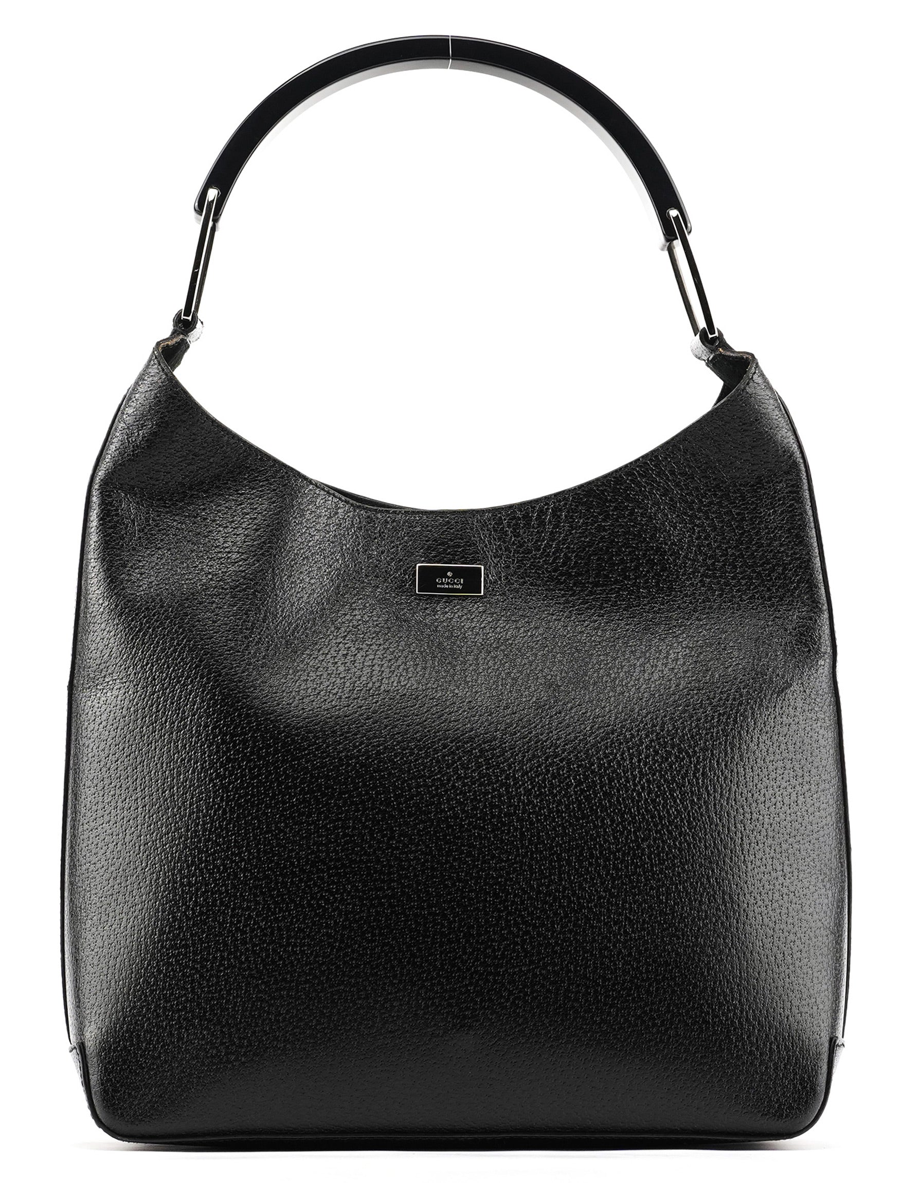 001 3752 Black Pebbled Leather Plastic Handle Bag