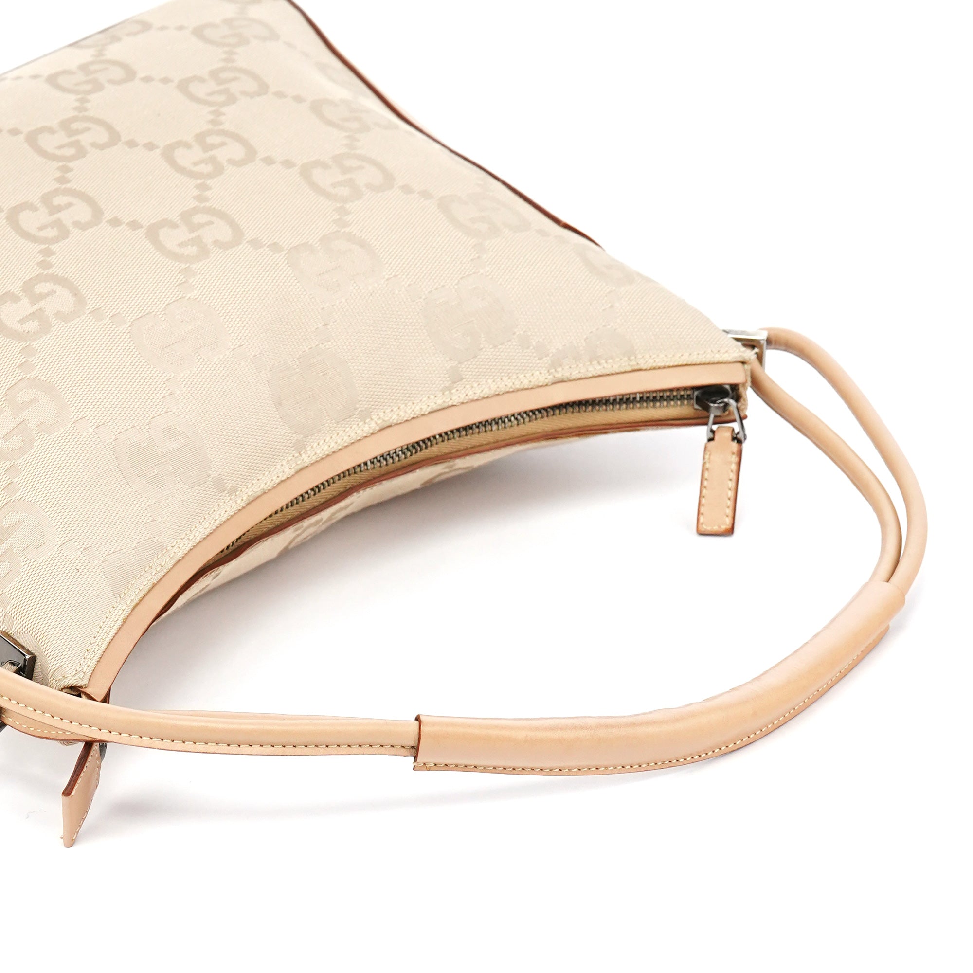 001 3766 Beige GG Tan Leather Shoulder Bag
