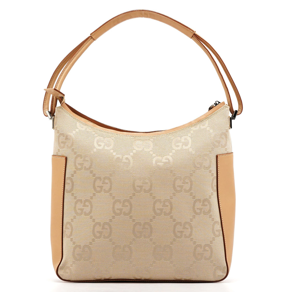 001 3766 Beige GG Tan Leather Shoulder Bag
