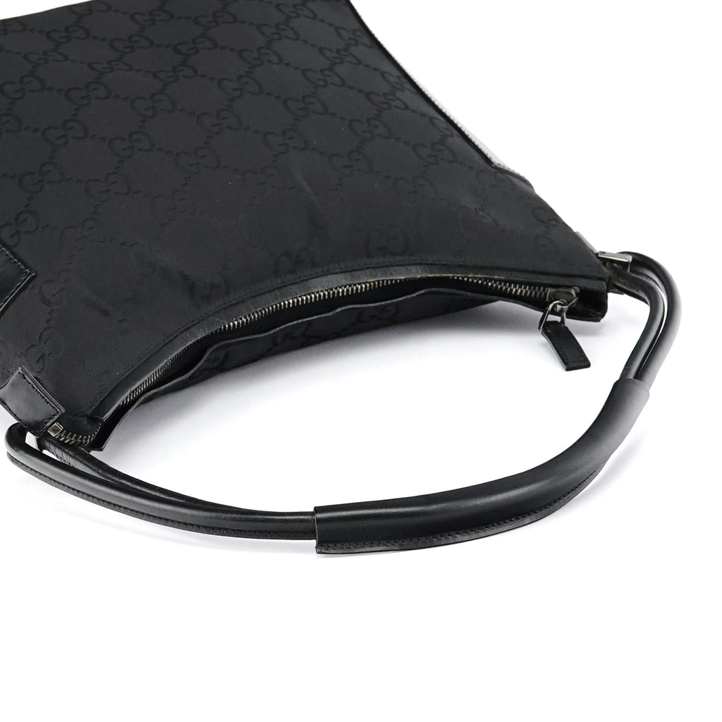 001 3766 Black GG Leather Shoulder Bag
