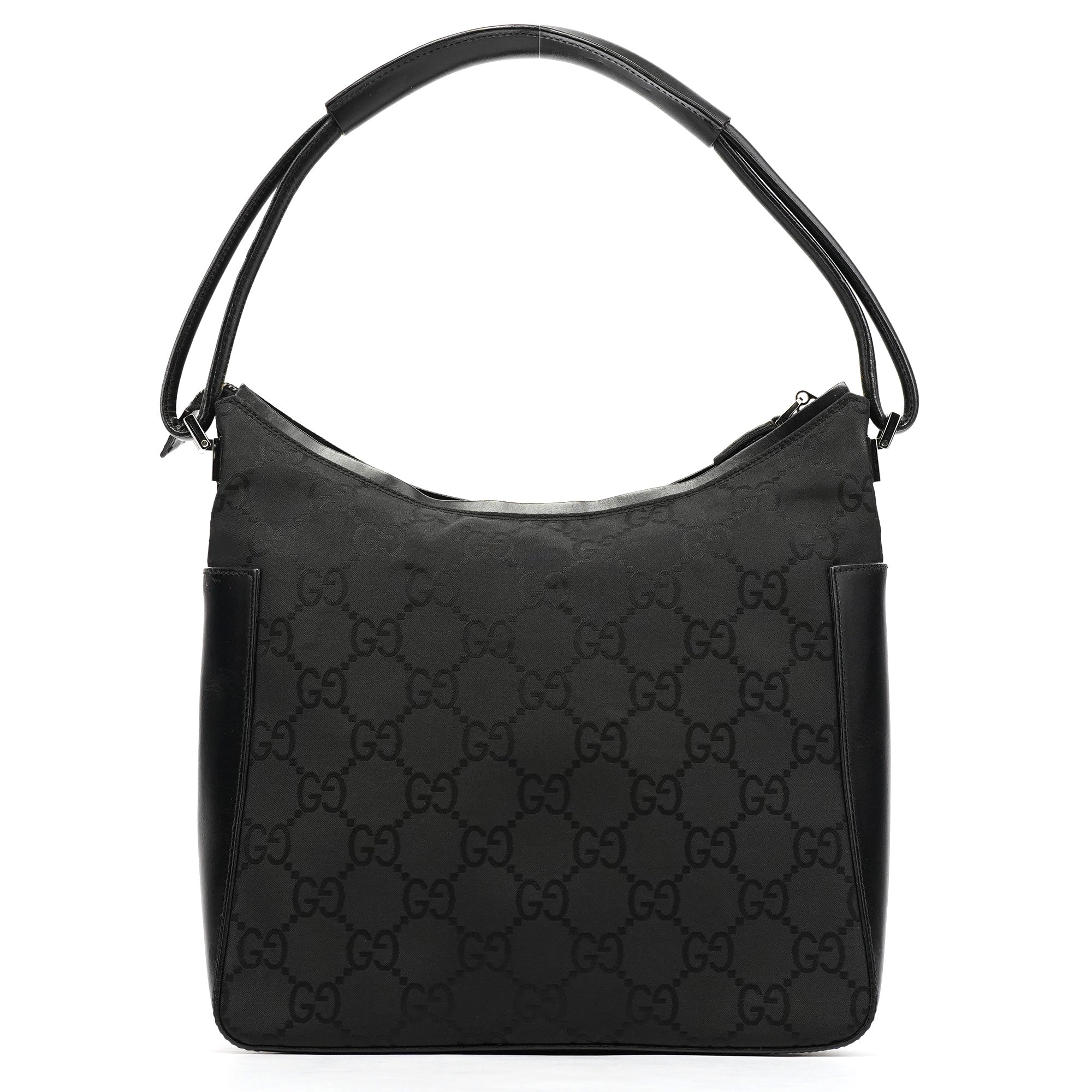 001 3766 Black GG Leather Shoulder Bag