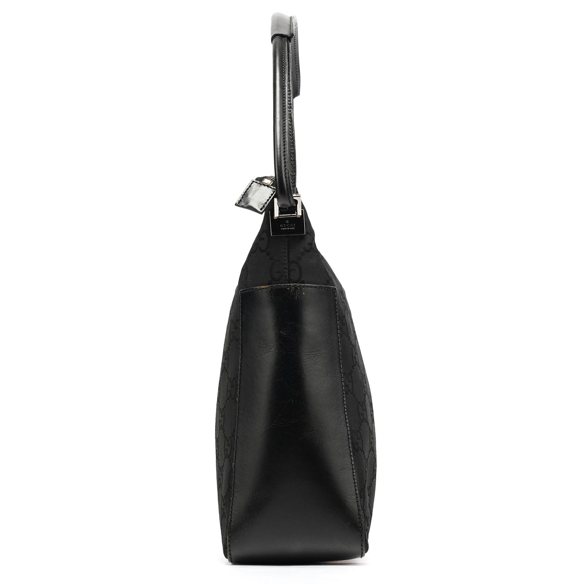 001 3766 Black GG Leather Shoulder Bag