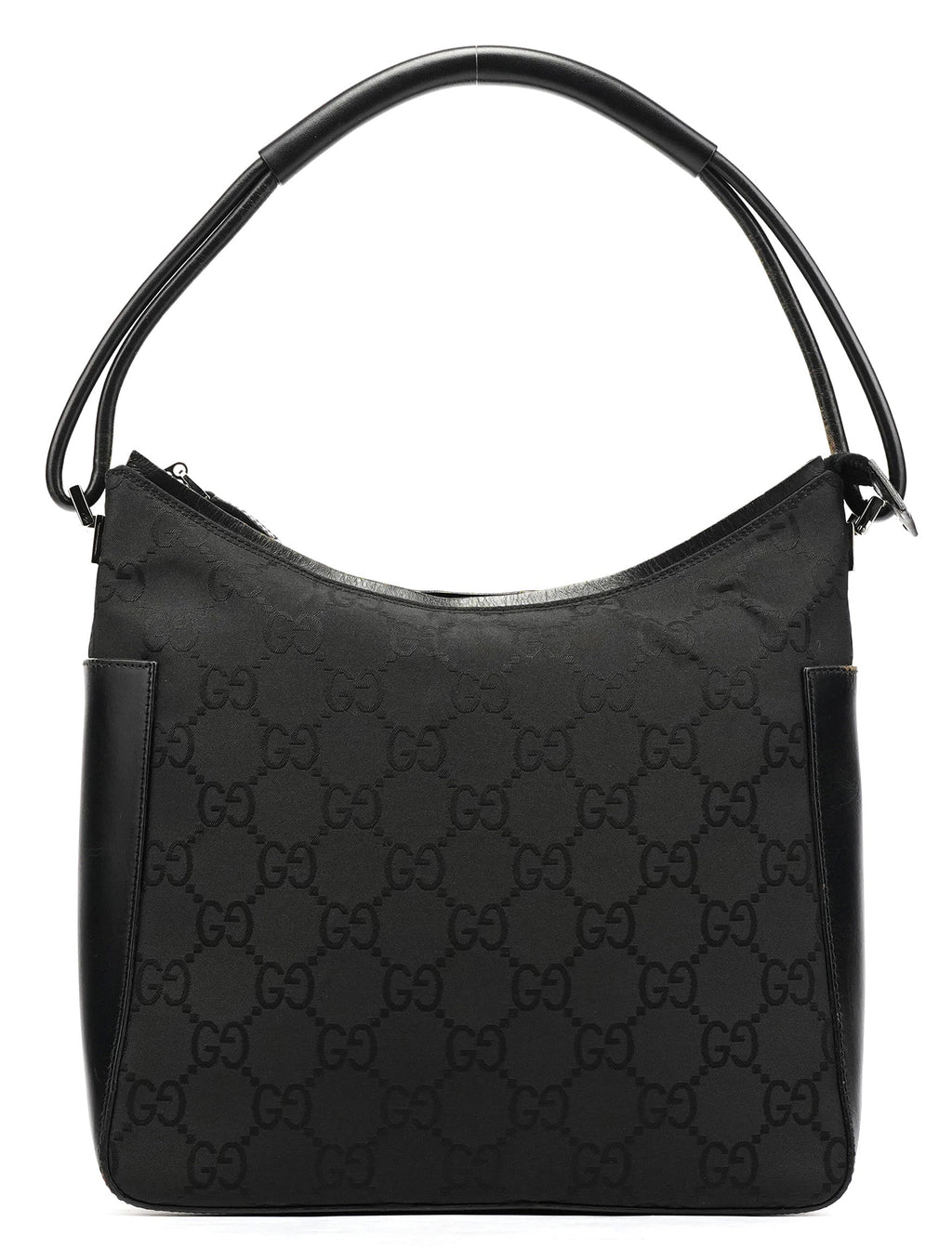 001 3766 Black GG Leather Shoulder Bag