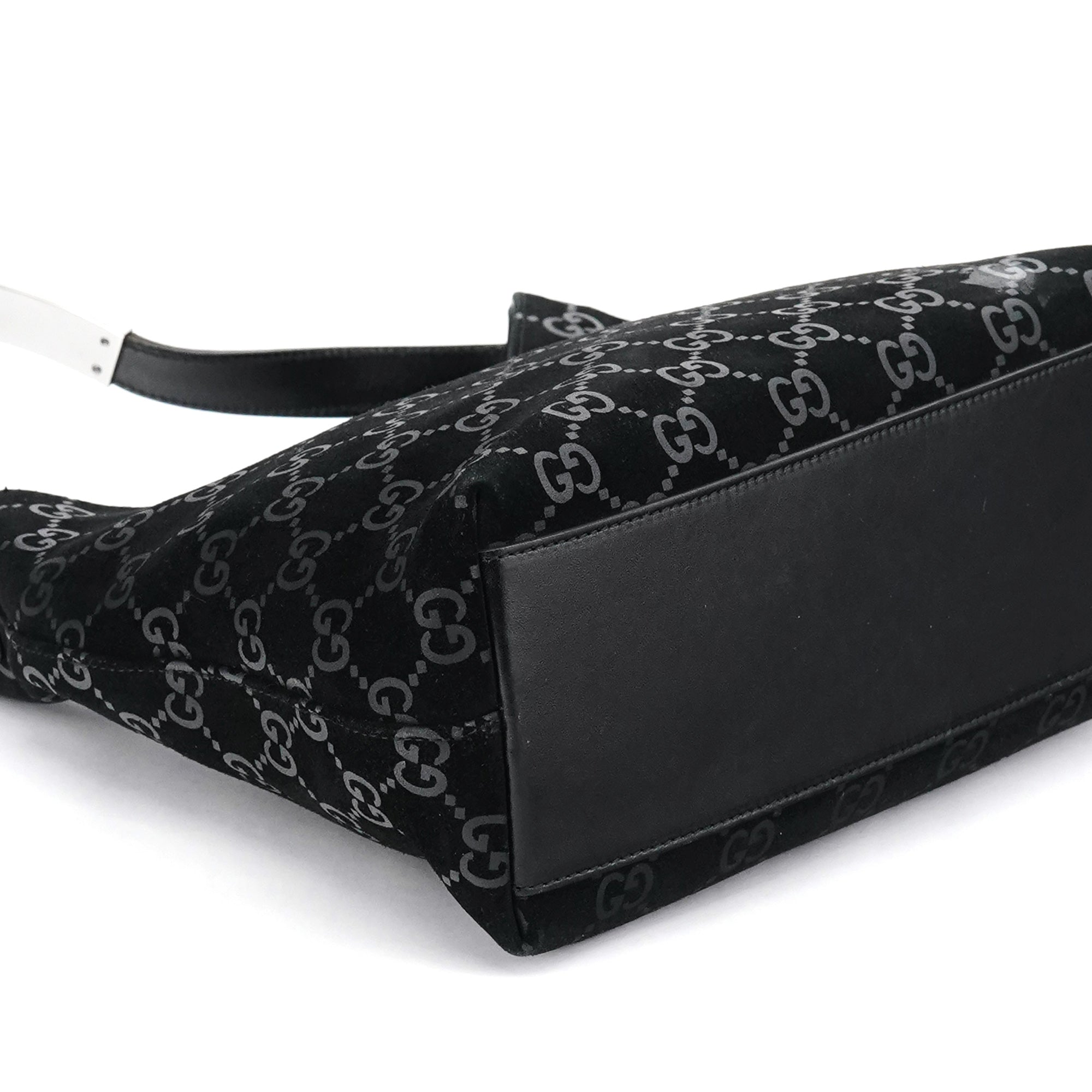 001 3778 Black GG Suede Shoulder Bag