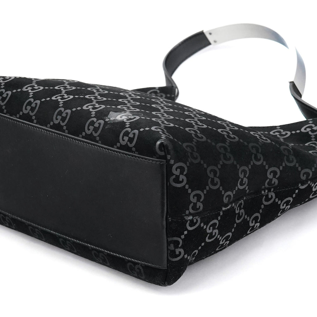 001 3778 Black GG Suede Shoulder Bag