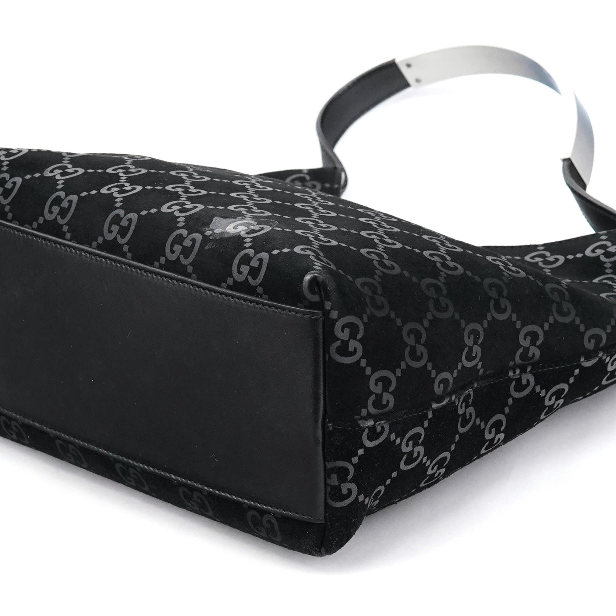 001 3778 Black GG Suede Shoulder Bag