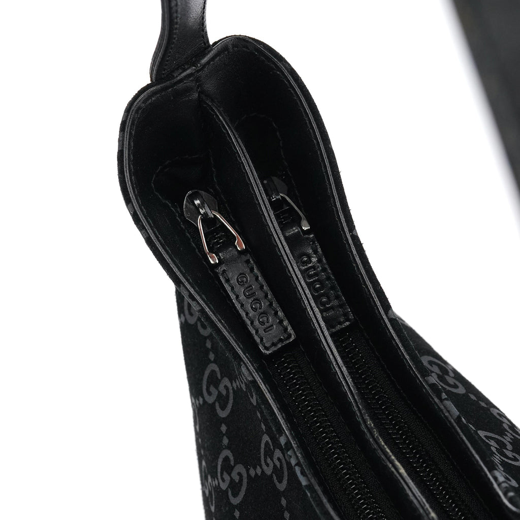 001 3778 Black GG Suede Shoulder Bag