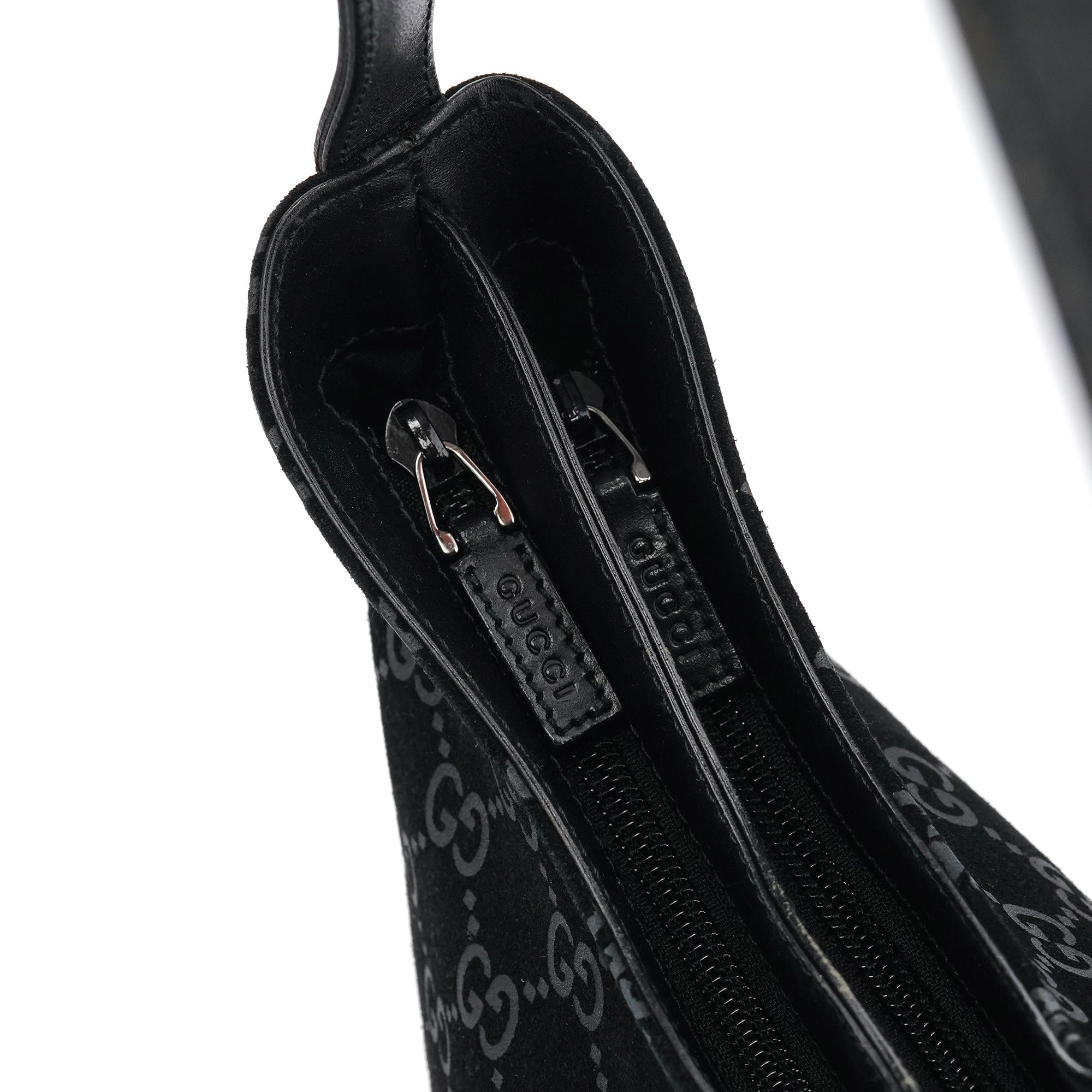 001 3778 Black GG Suede Shoulder Bag