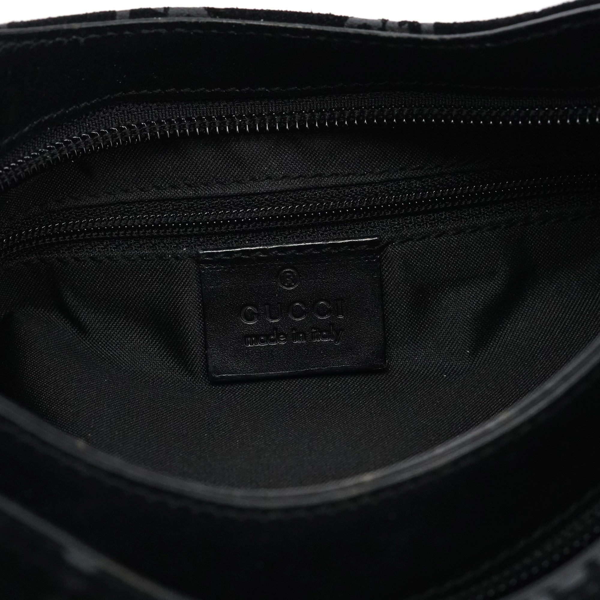 001 3778 Black GG Suede Shoulder Bag