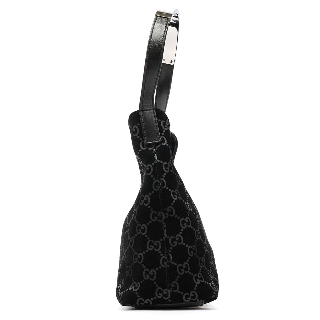 001 3778 Black GG Suede Shoulder Bag