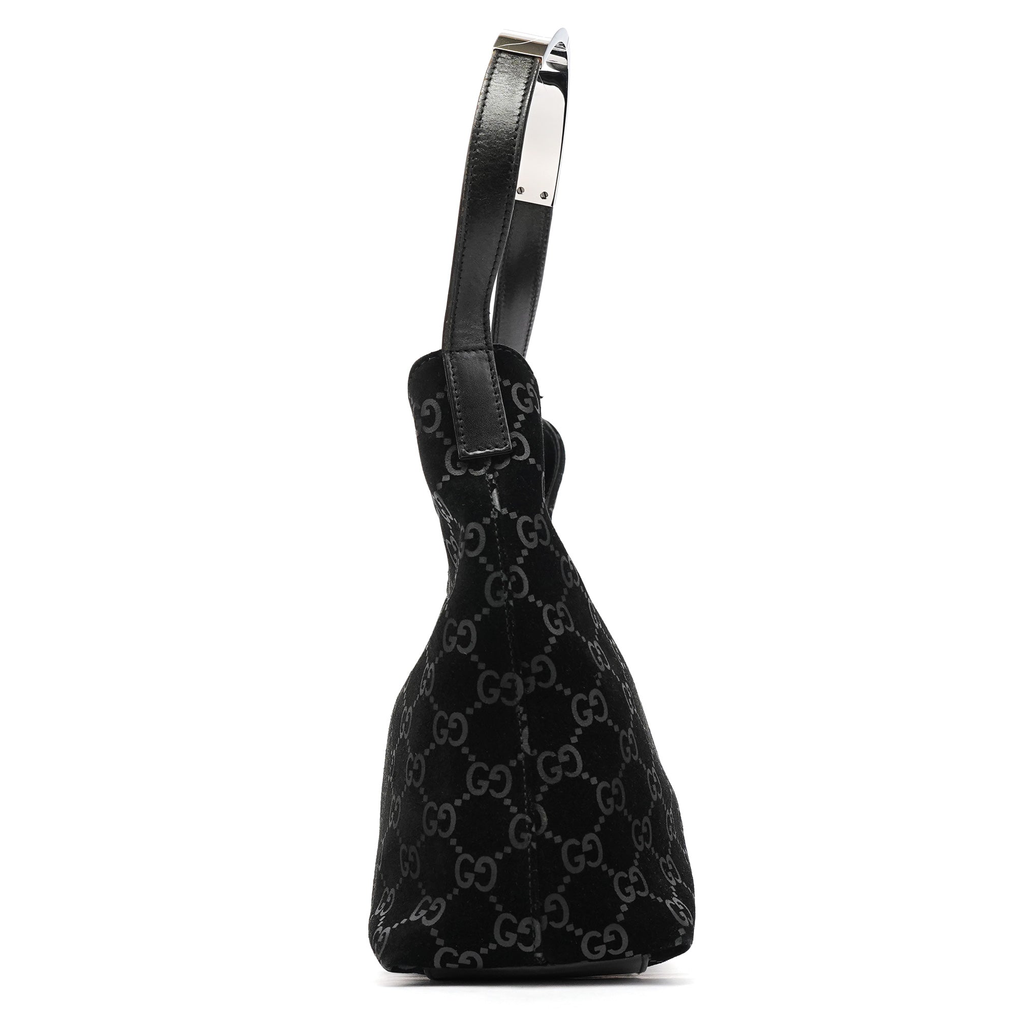 001 3778 Black GG Suede Shoulder Bag