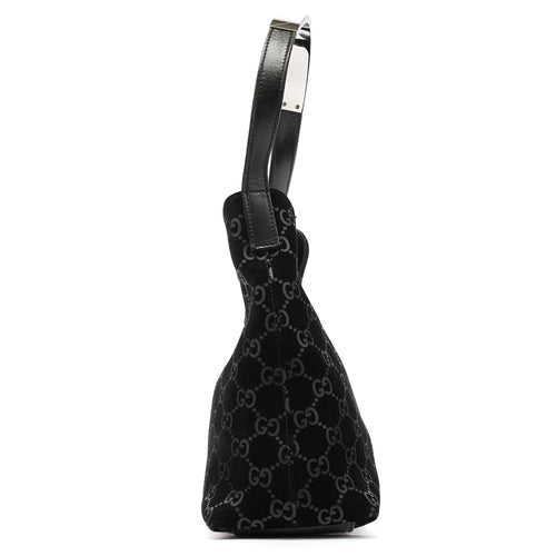 001 3778 Black GG Suede Shoulder Bag