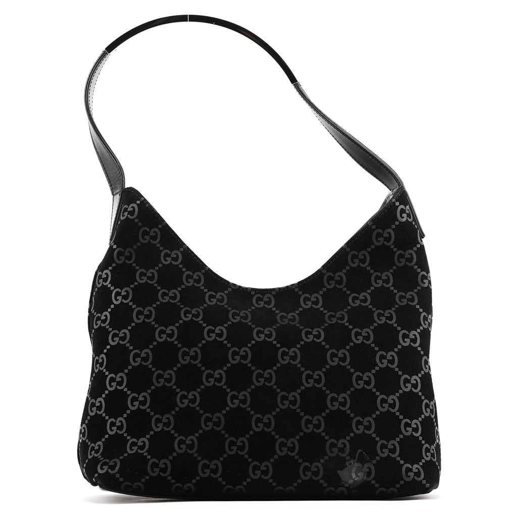 001 3778 Black GG Suede Shoulder Bag
