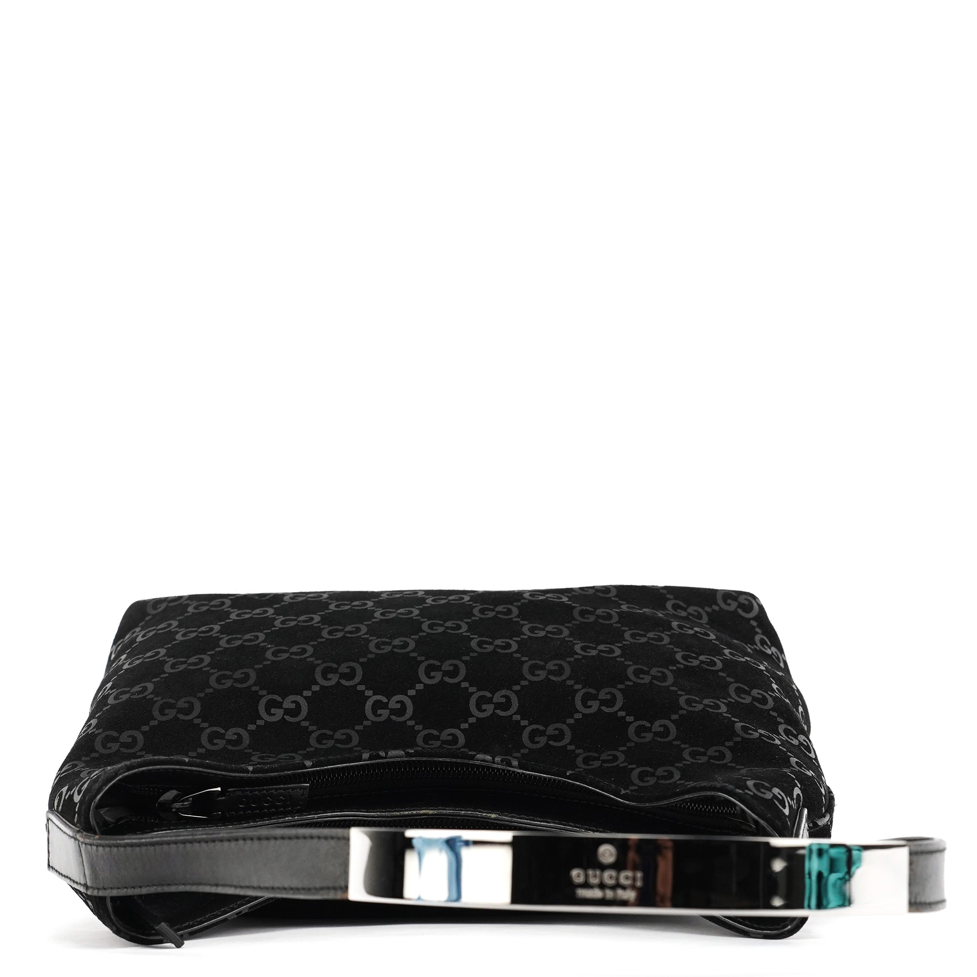 001 3778 Black GG Suede Shoulder Bag