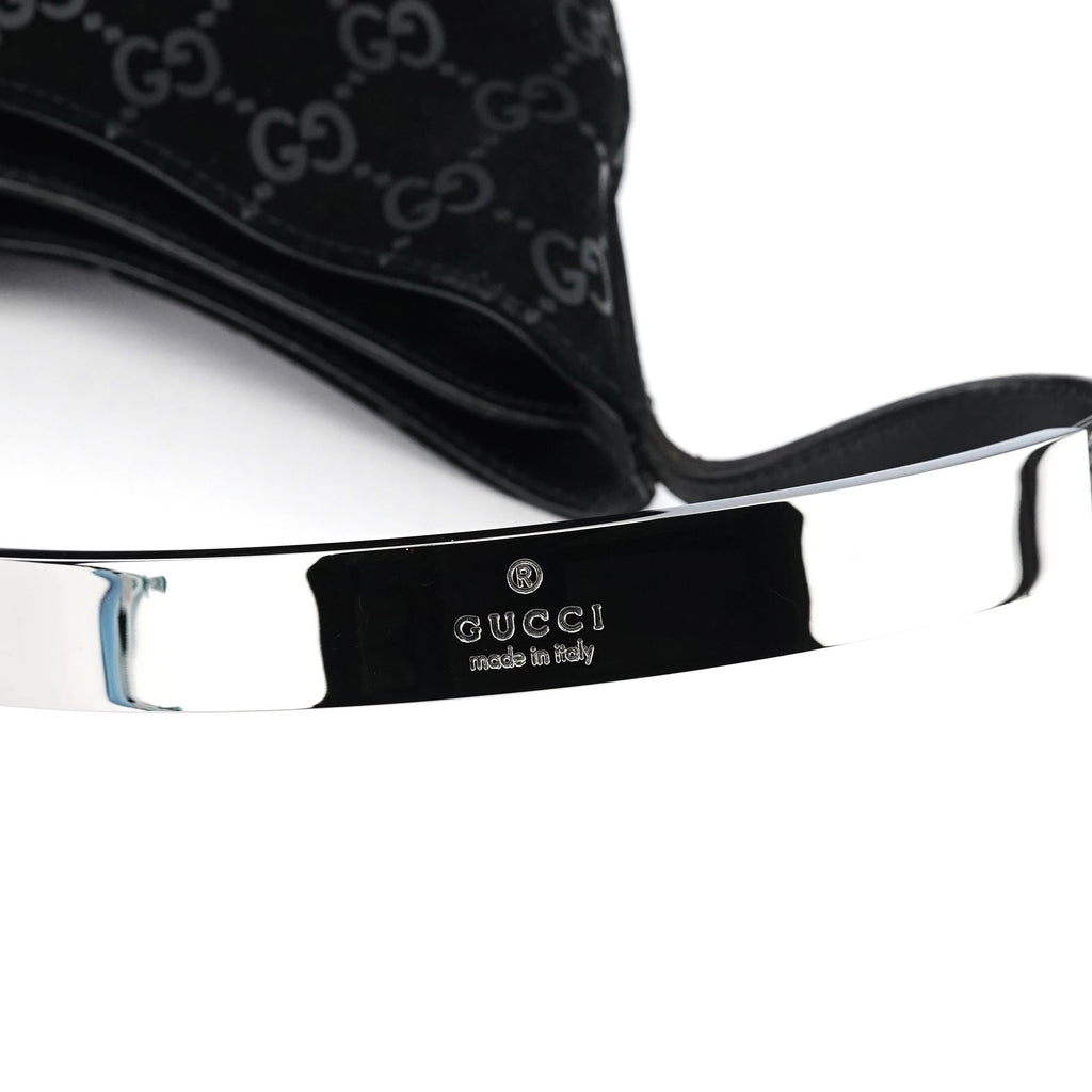 001 3778 Black GG Suede Shoulder Bag
