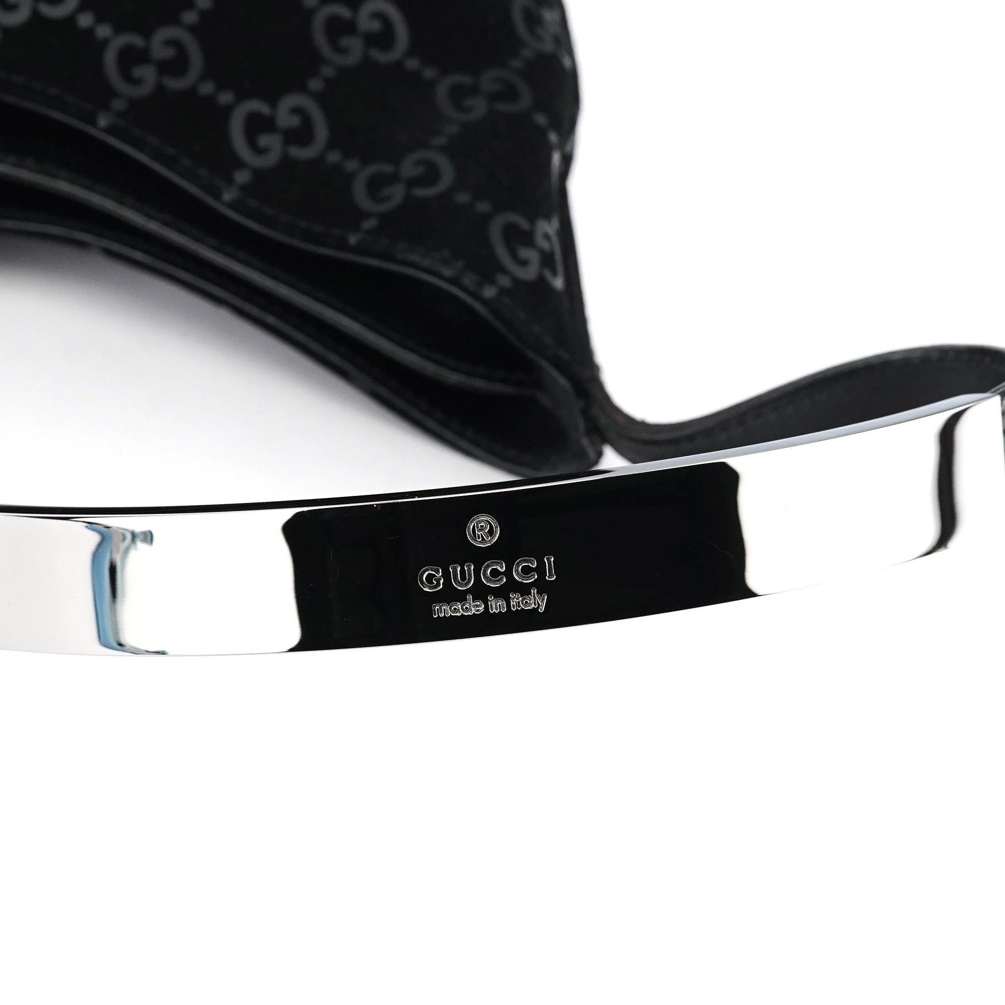 001 3778 Black GG Suede Shoulder Bag