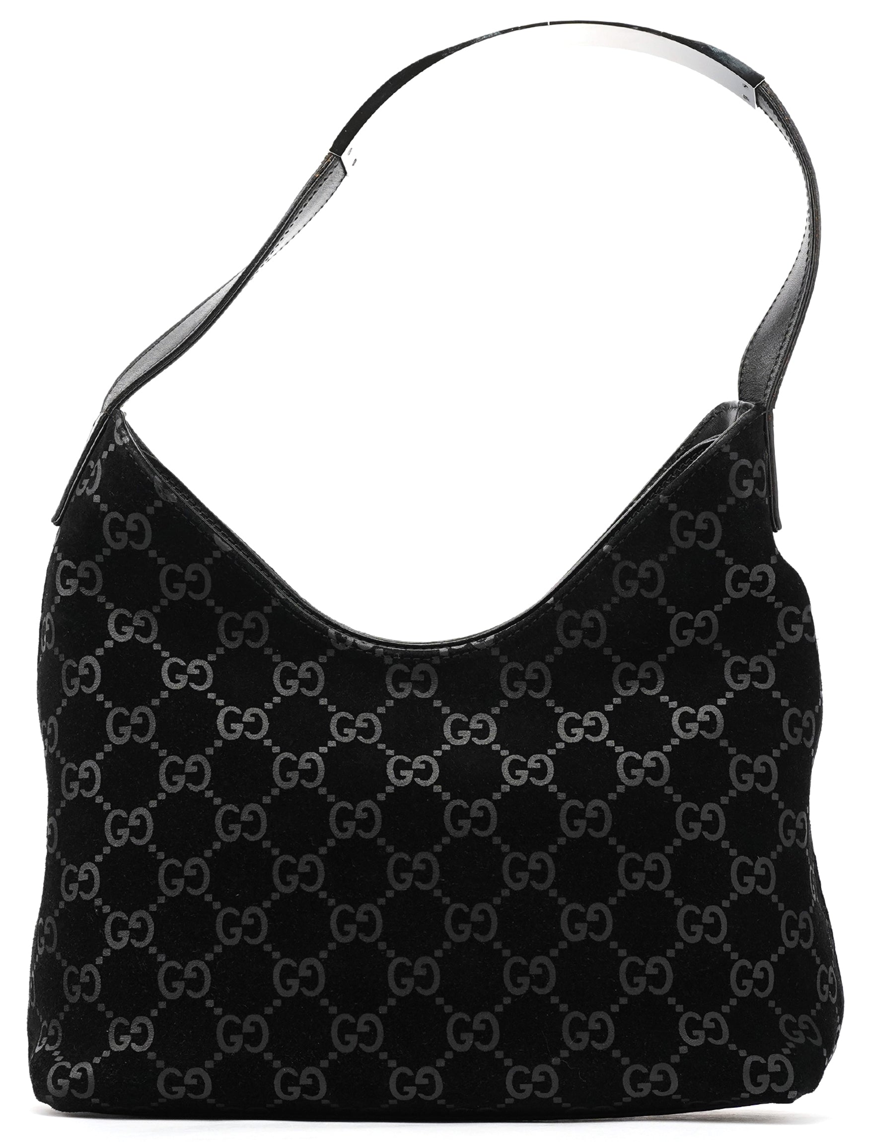 001 3778 Black GG Suede Shoulder Bag