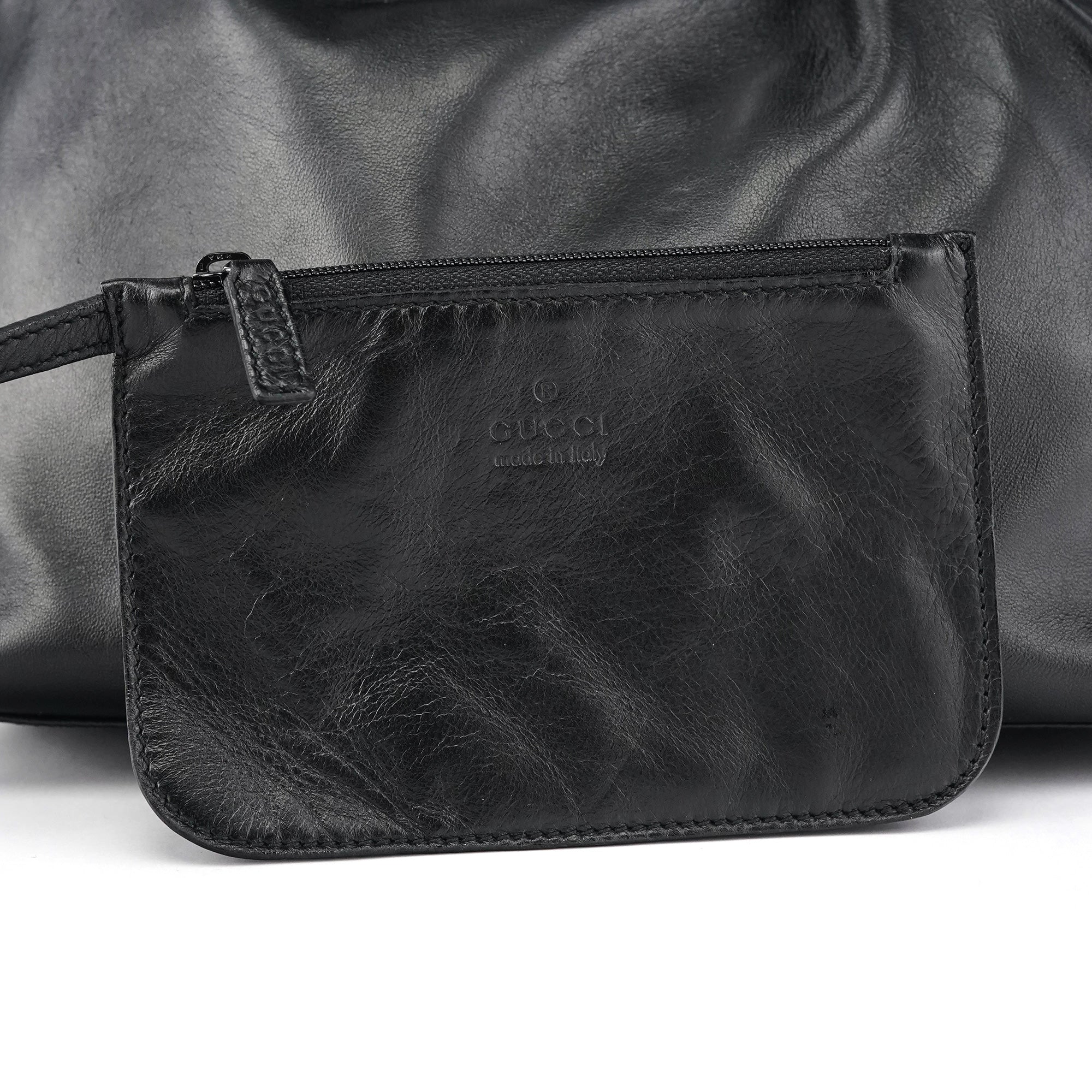 001 3789 Black Calfskin Leather Pouch Bag