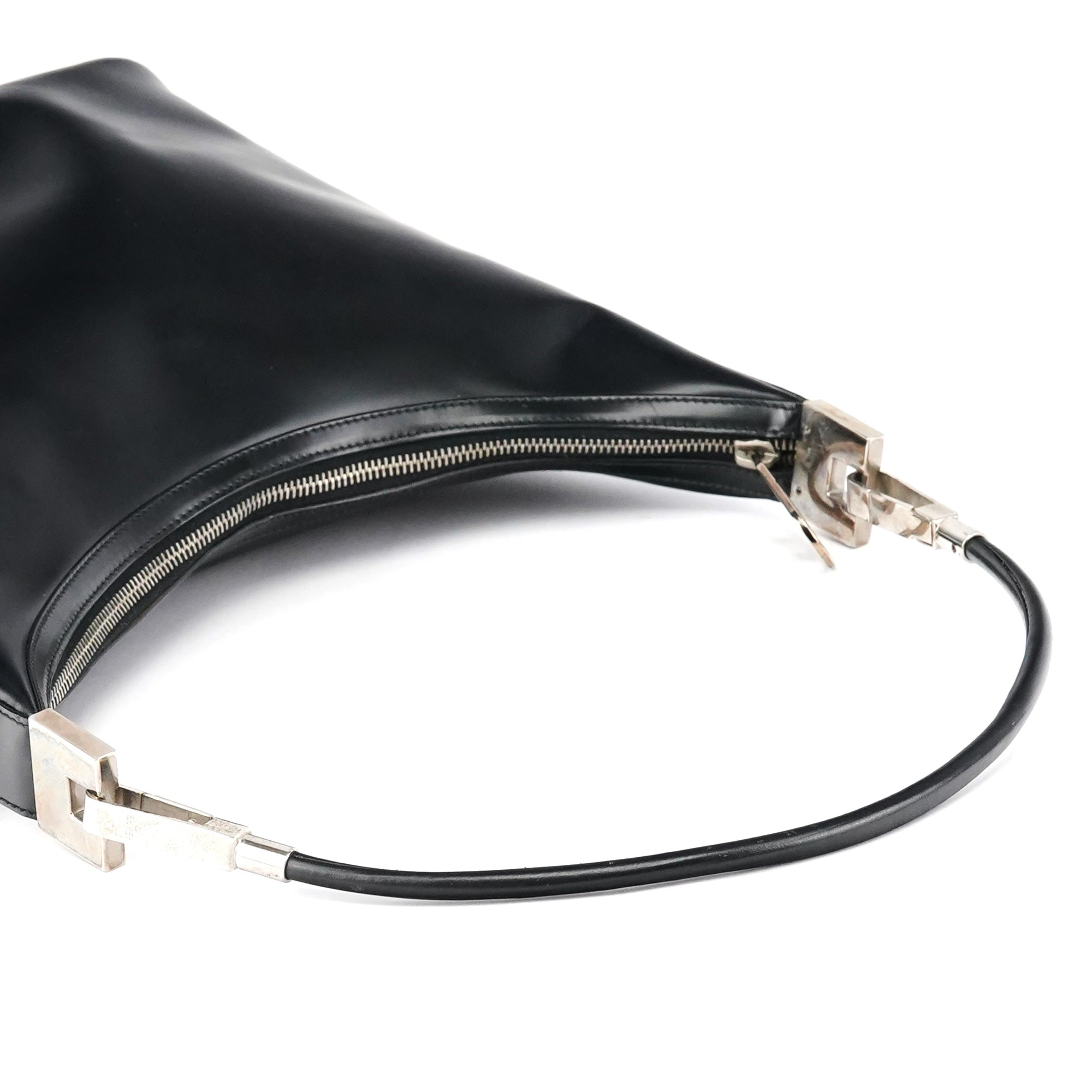 001 3814 Black Calfskin Leather Shoulder Bag