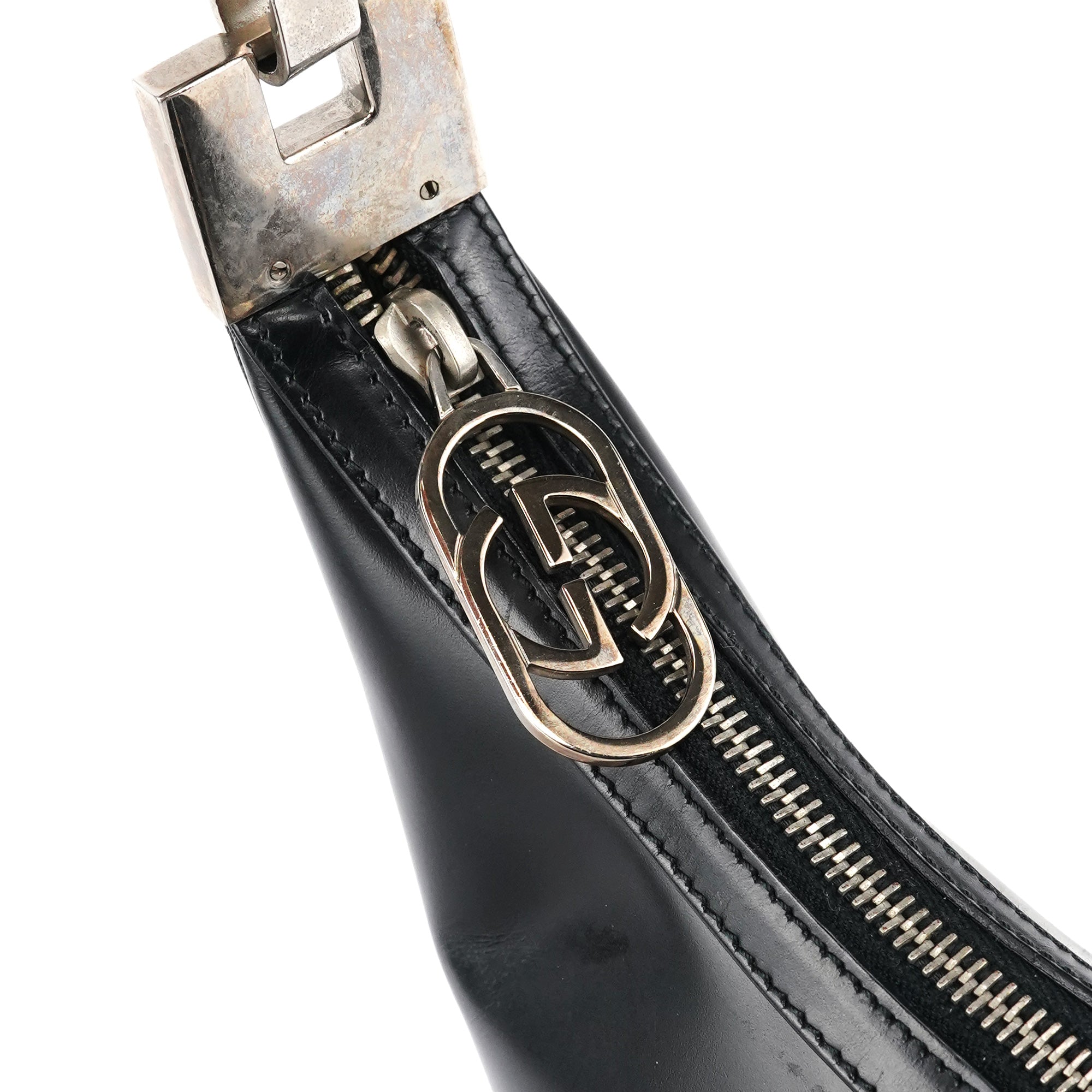001 3814 Black Calfskin Leather Shoulder Bag