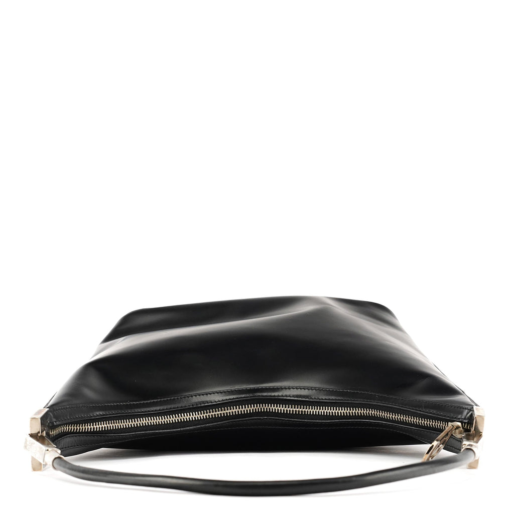 001 3814 Black Calfskin Leather Shoulder Bag