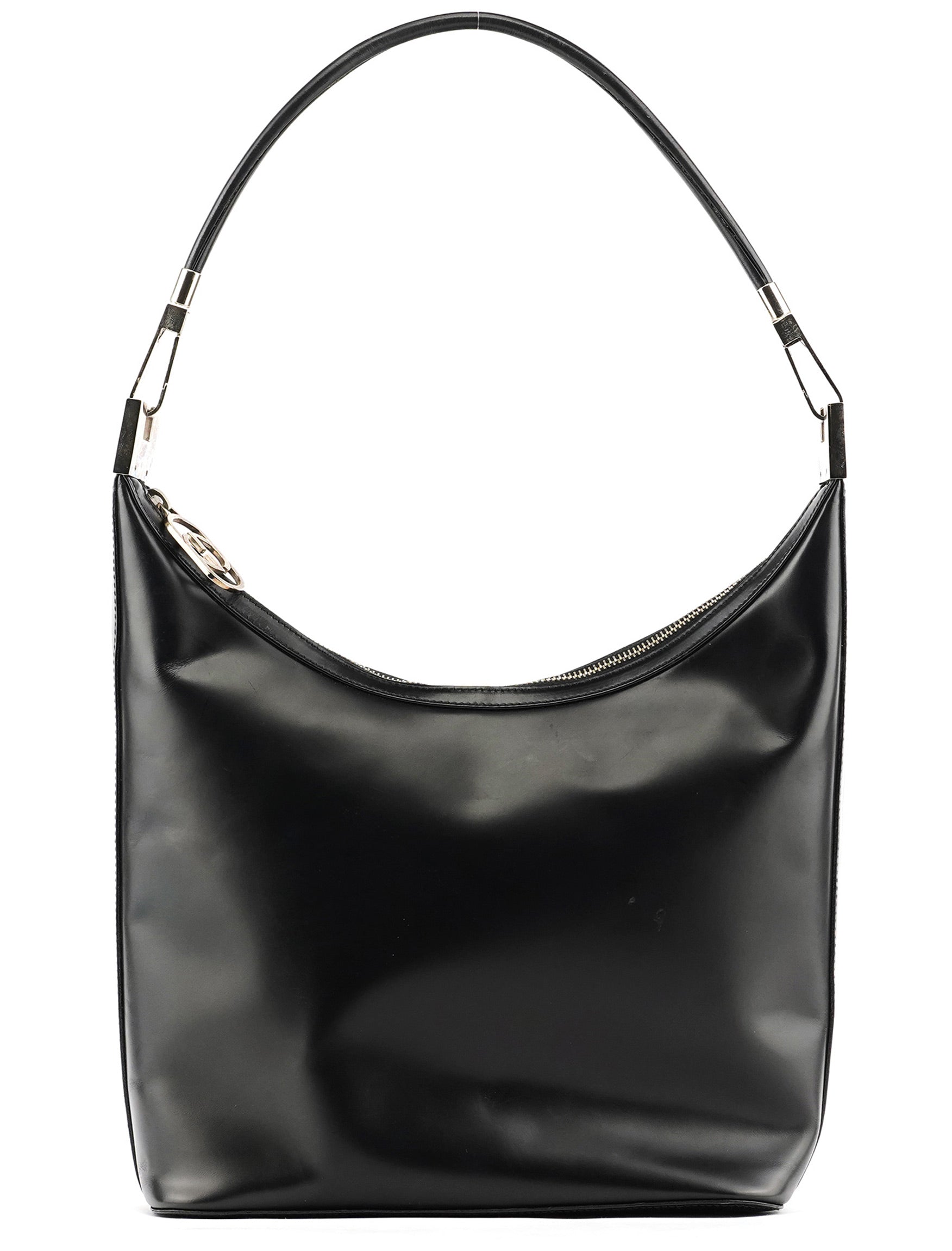 001 3814 Black Calfskin Leather Shoulder Bag