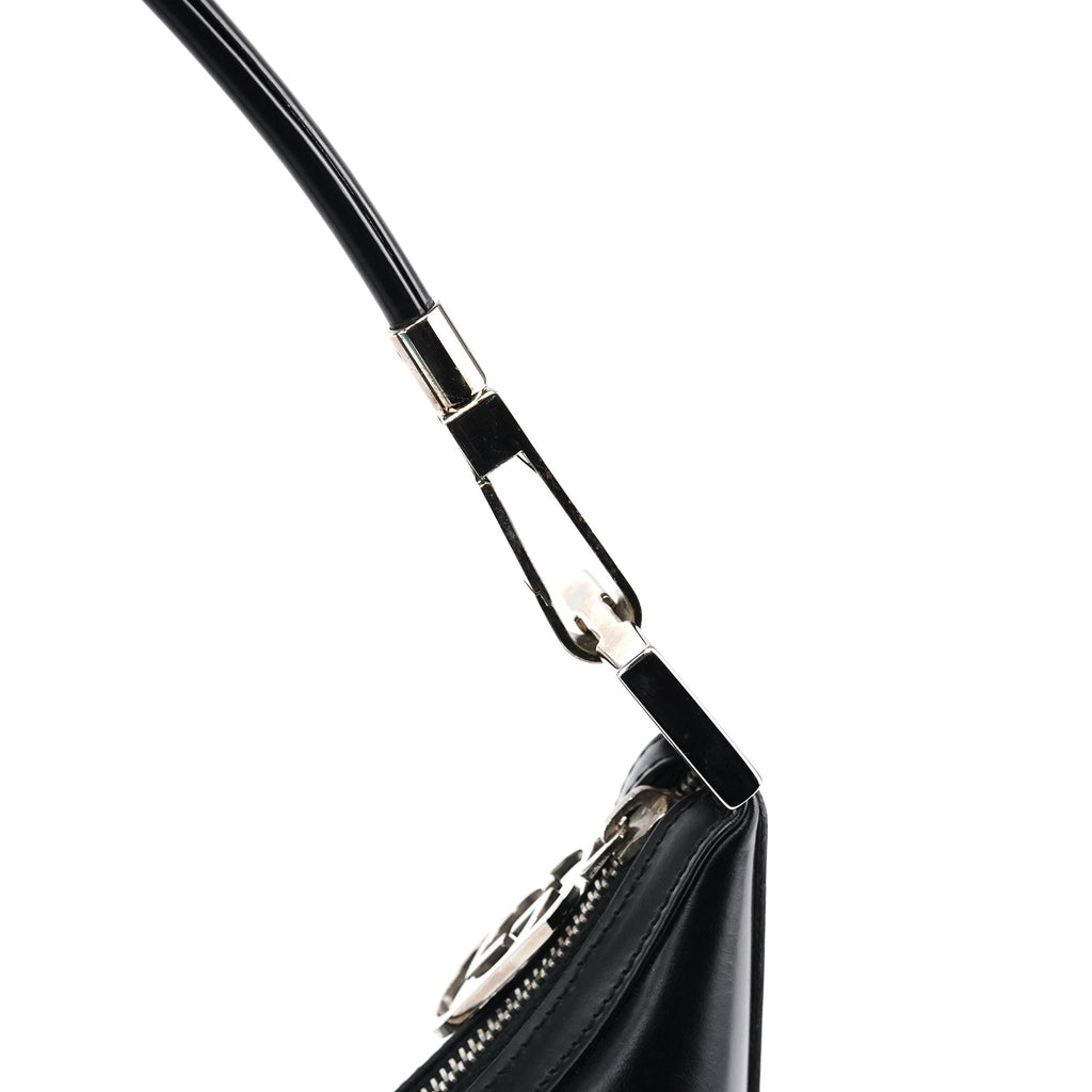 001 3814 Black Leather Hobo Shoulder Bag