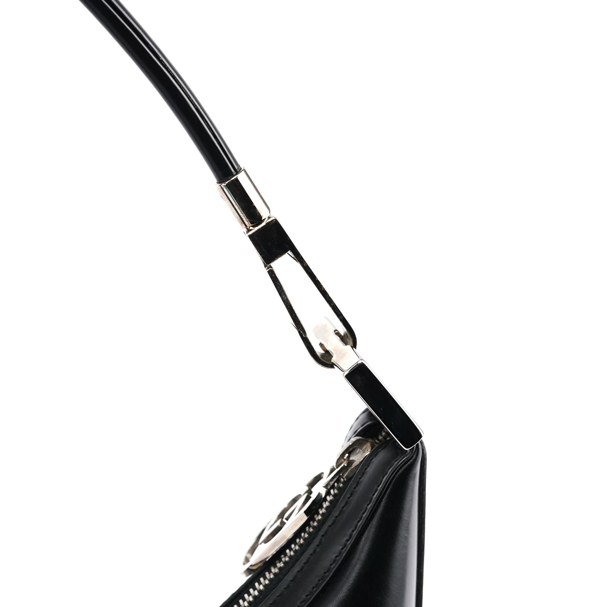 001 3814 Black Leather Hobo Shoulder Bag