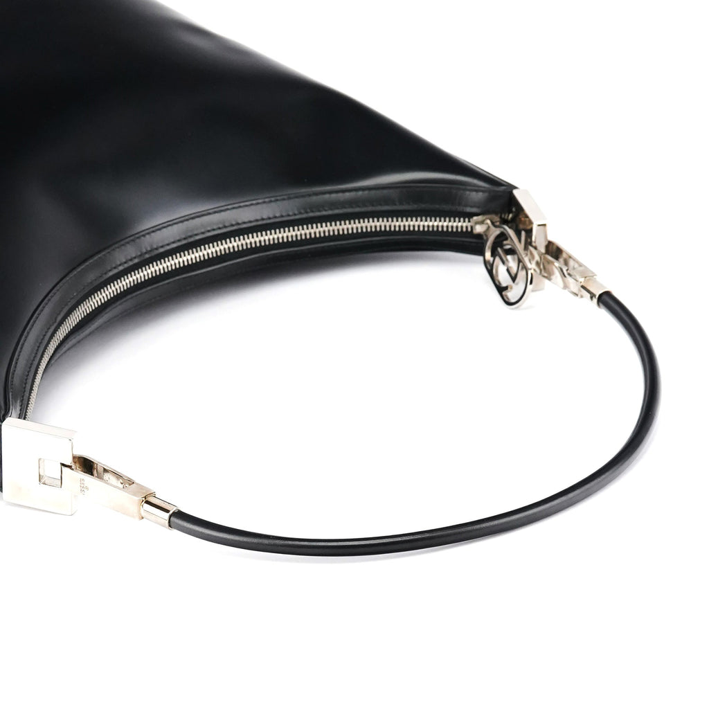 001 3814 Black Leather Hobo Shoulder Bag