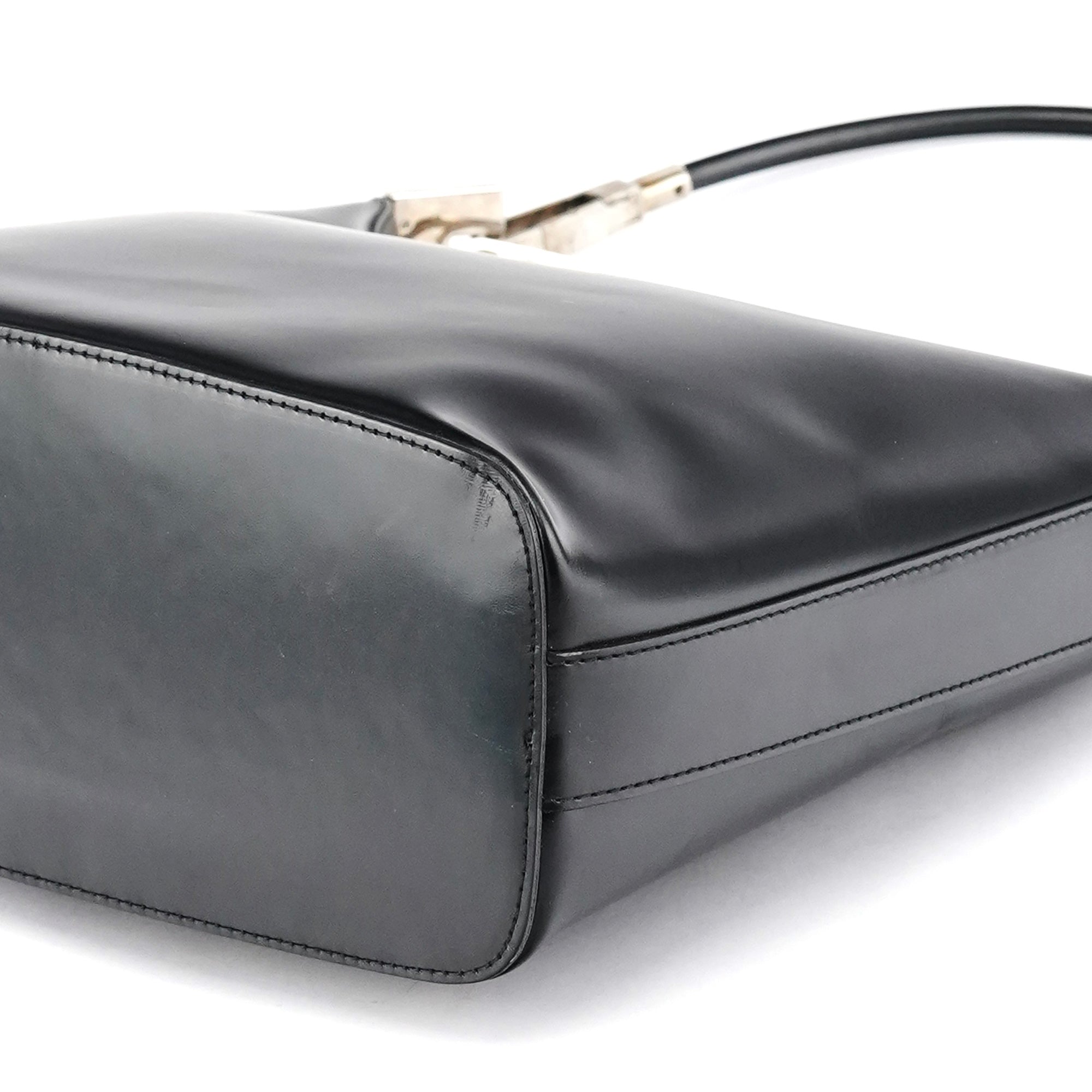 001 3814 Black Leather Hobo Shoulder Bag