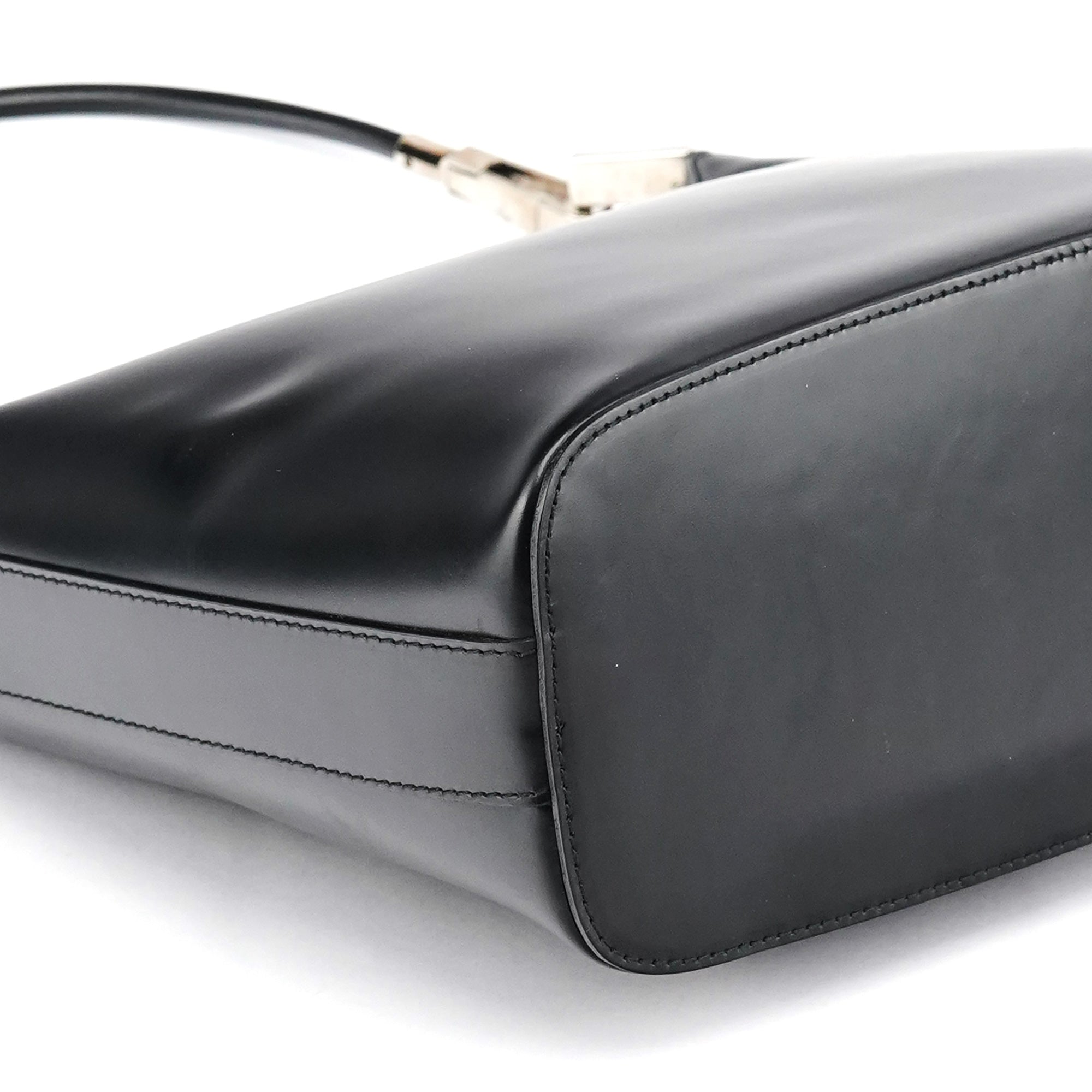 001 3814 Black Leather Hobo Shoulder Bag
