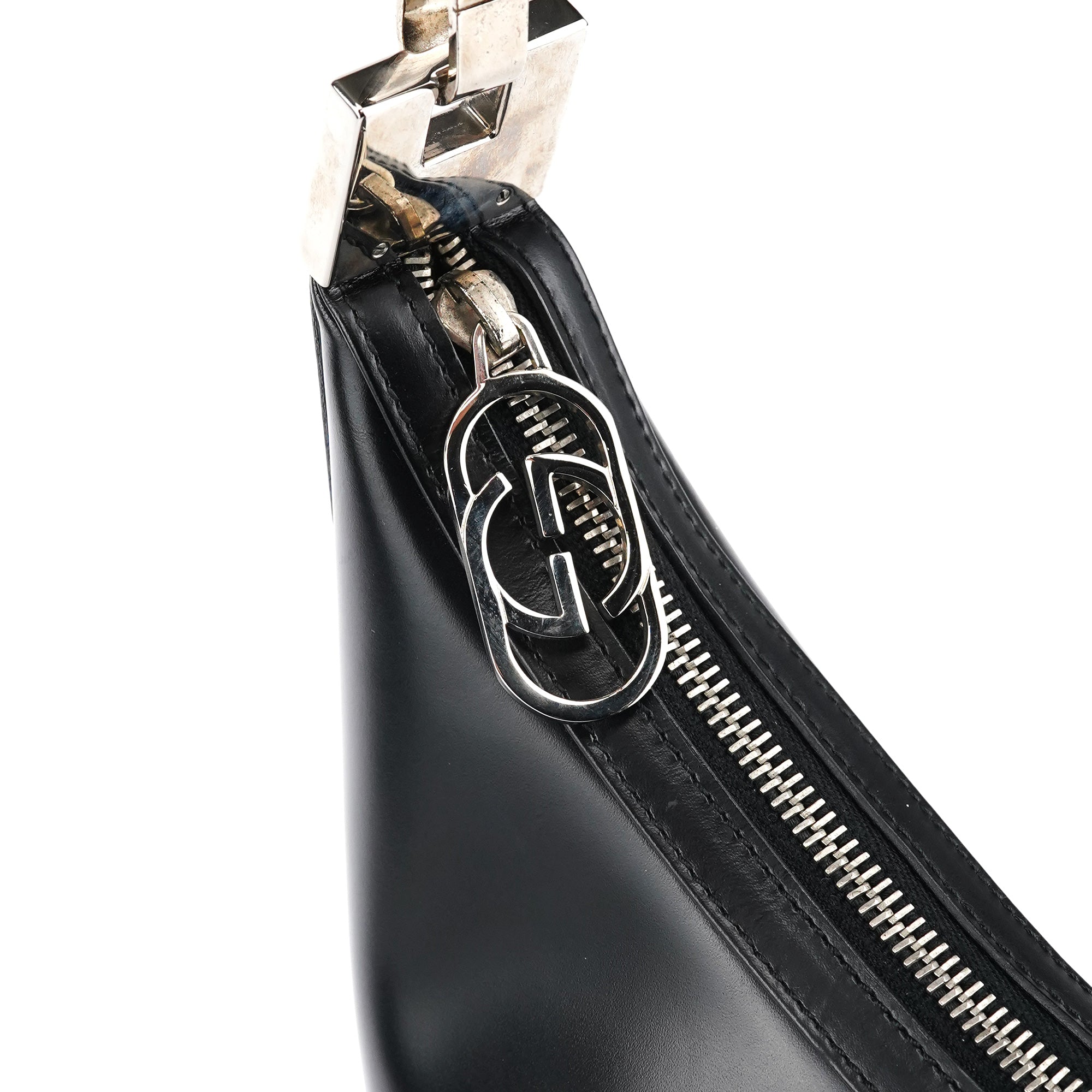 001 3814 Black Leather Hobo Shoulder Bag