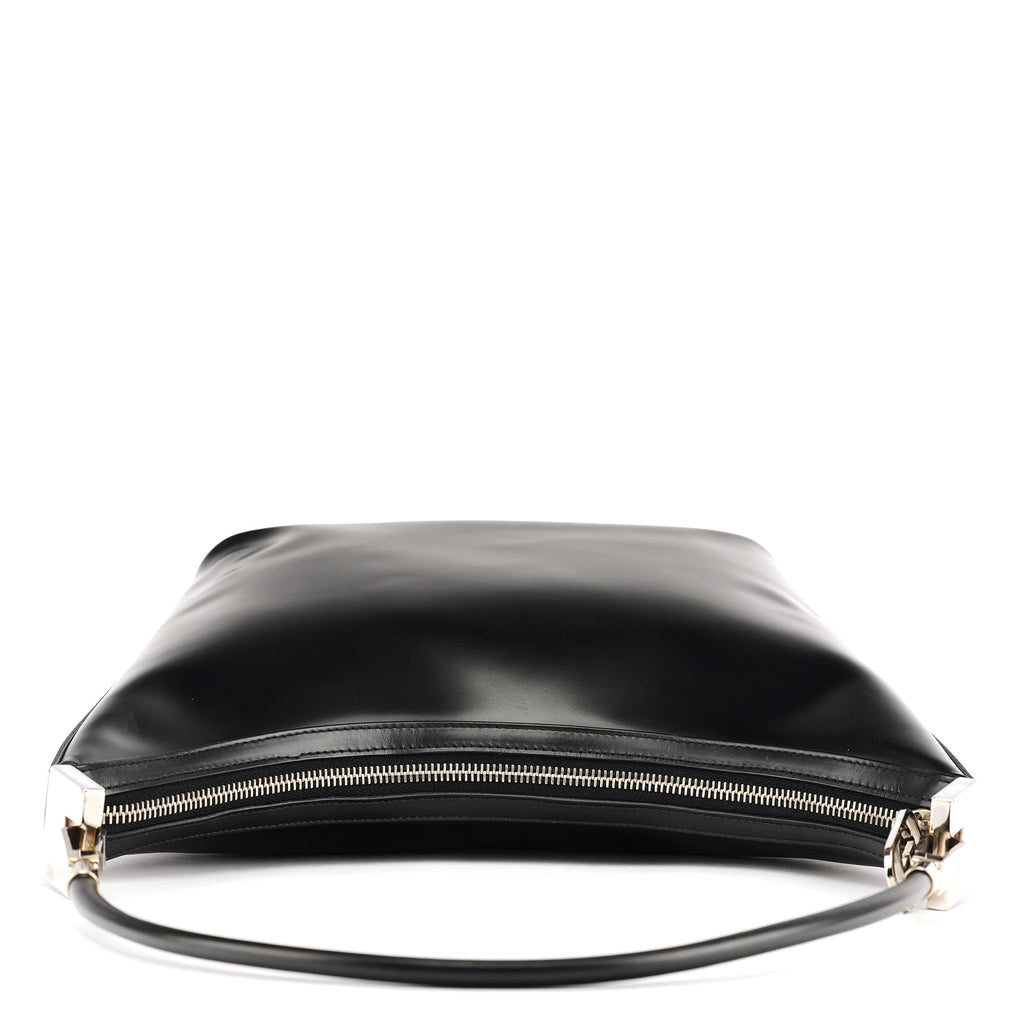 001 3814 Black Leather Hobo Shoulder Bag