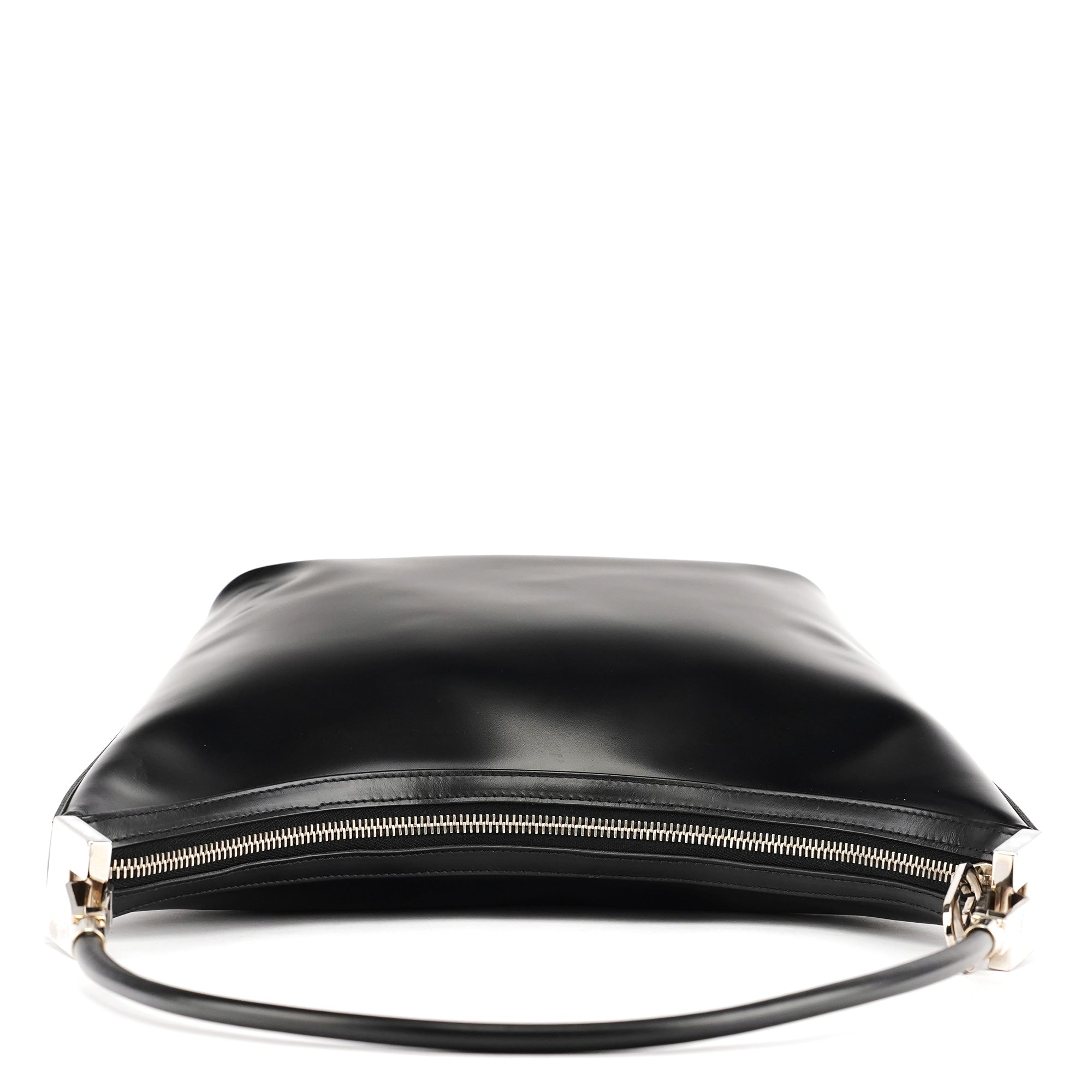001 3814 Black Leather Hobo Shoulder Bag