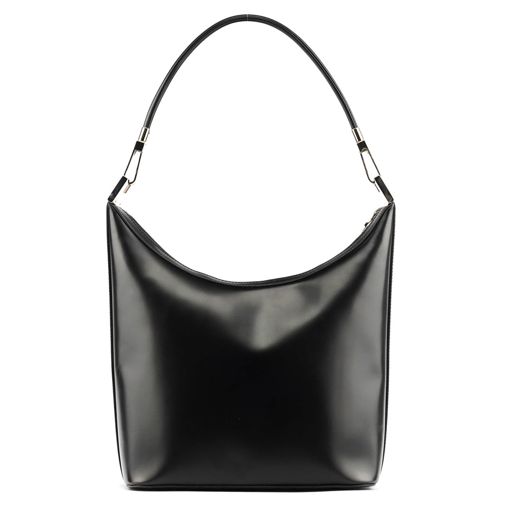 001 3814 Black Leather Hobo Shoulder Bag