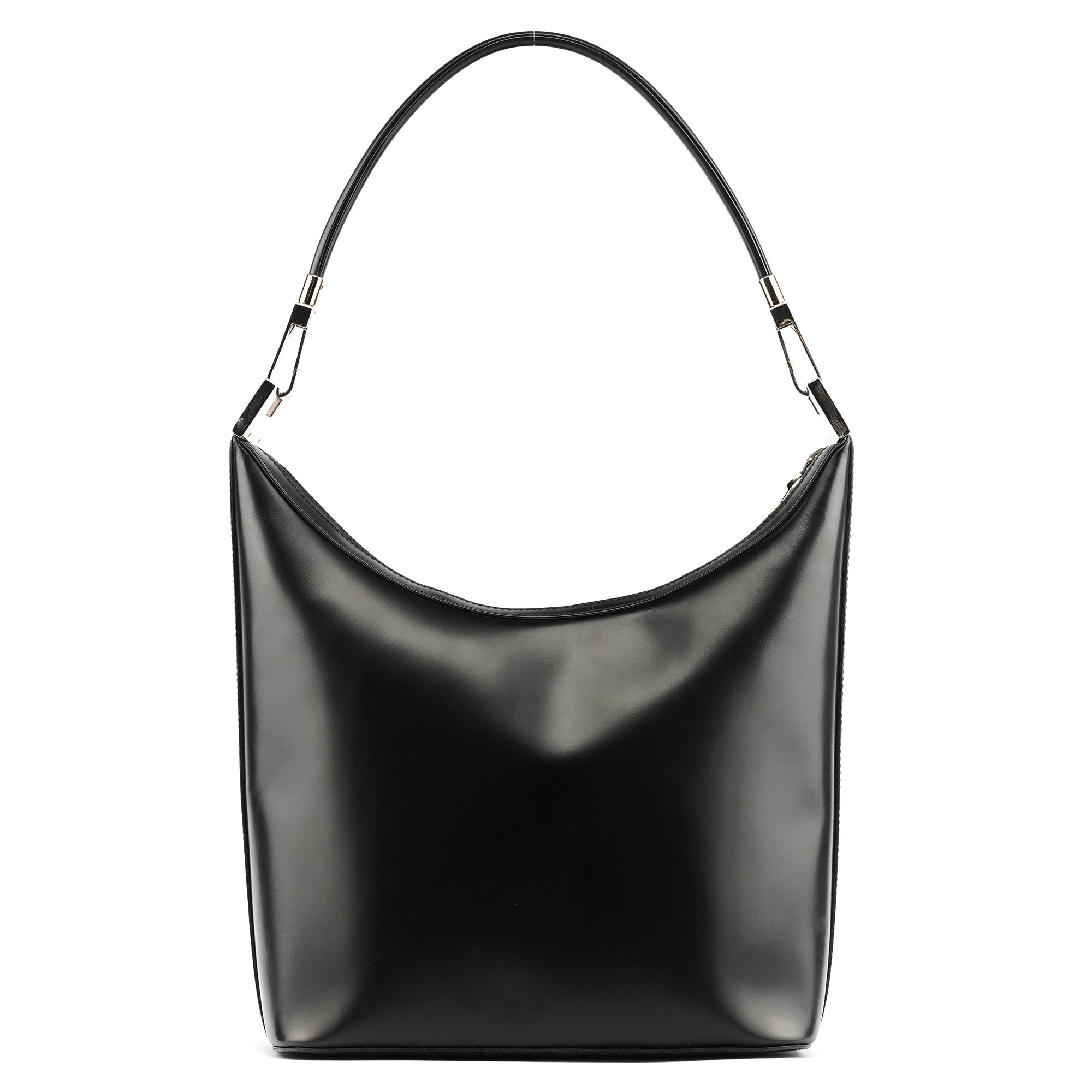 001 3814 Black Leather Hobo Shoulder Bag