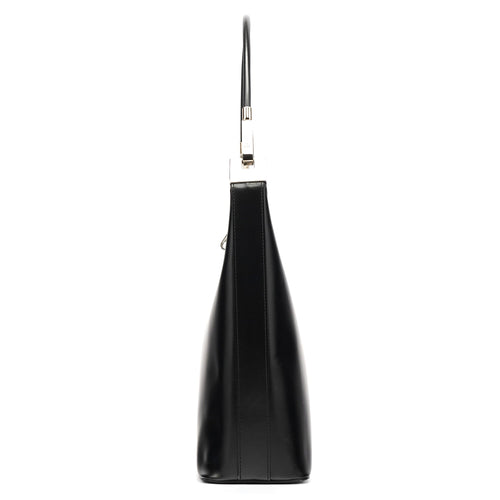 001 3814 Black Leather Hobo Shoulder Bag