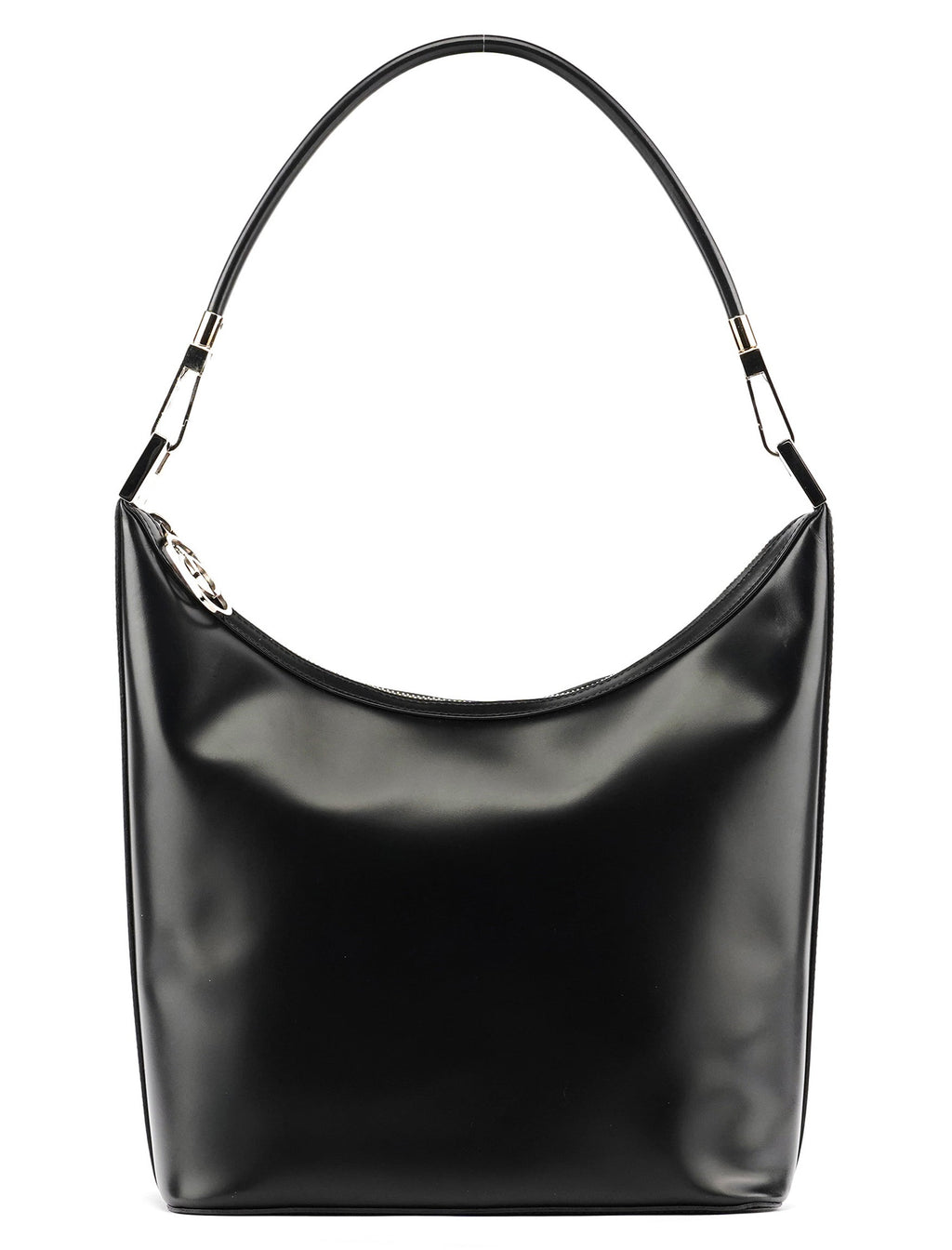 001 3814 Black Leather Hobo Shoulder Bag