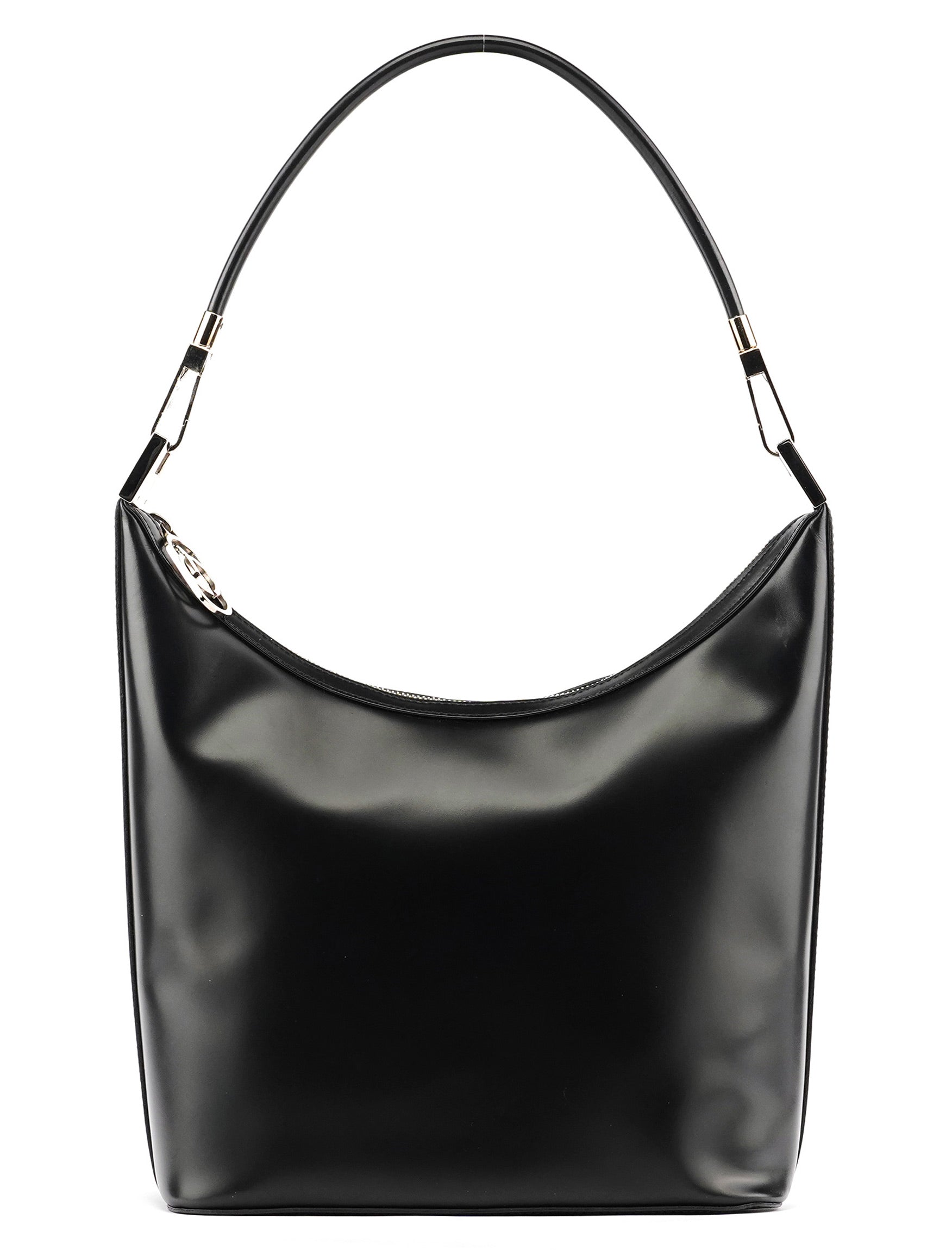 001 3814 Black Leather Hobo Shoulder Bag