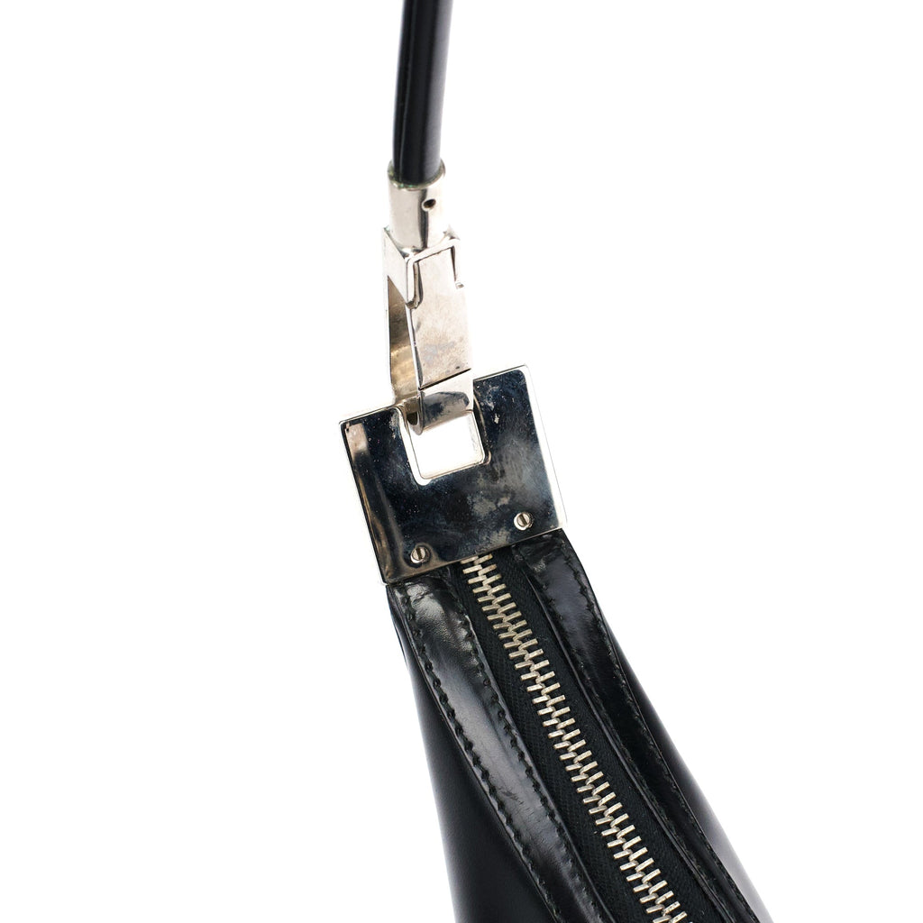 001 3814 Black Leather Hobo Shoulder Bag