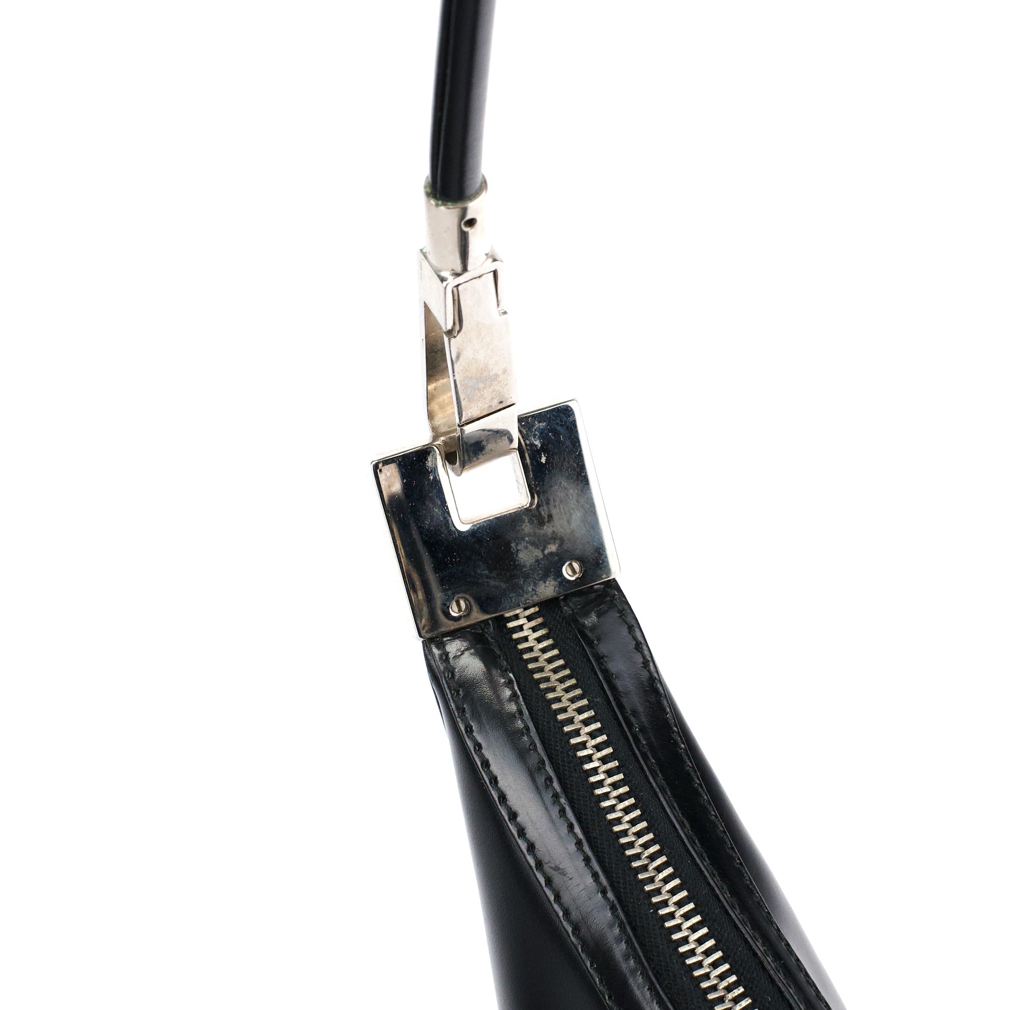 001 3814 Black Leather Hobo Shoulder Bag