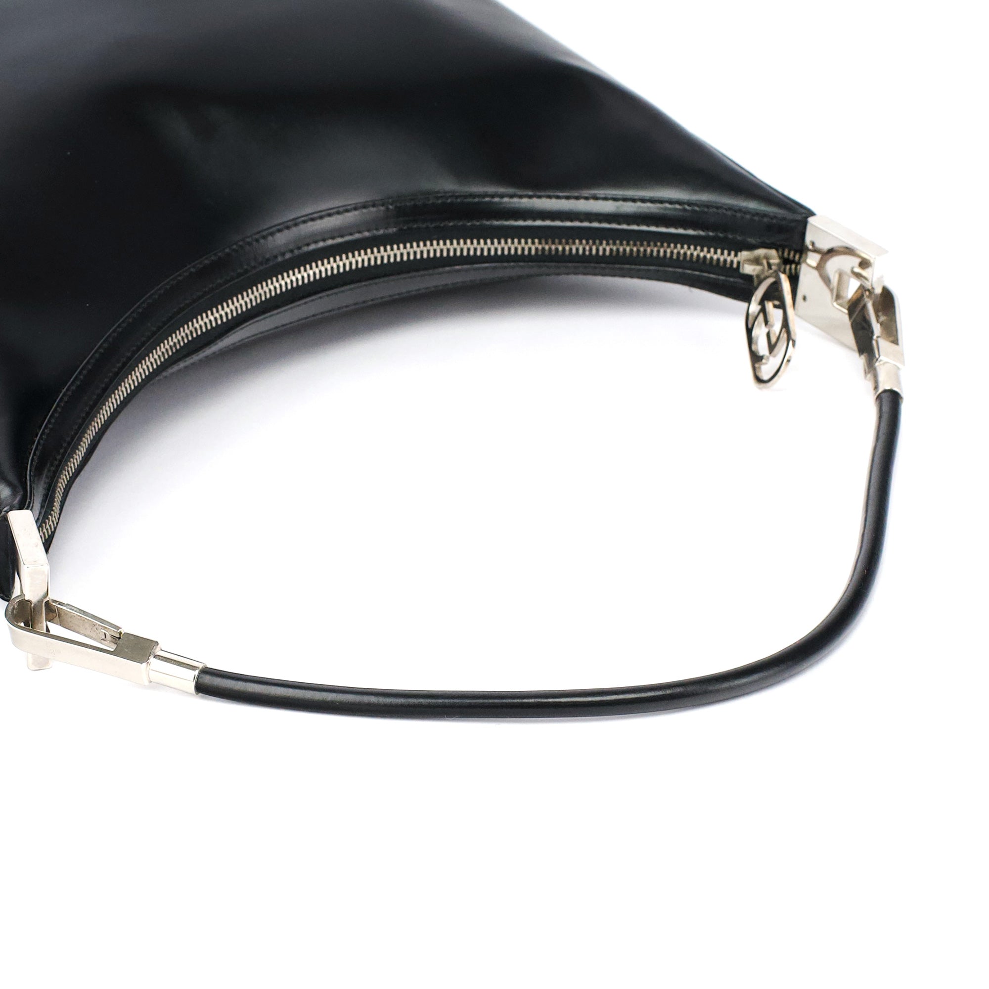001 3814 Black Leather Hobo Shoulder Bag