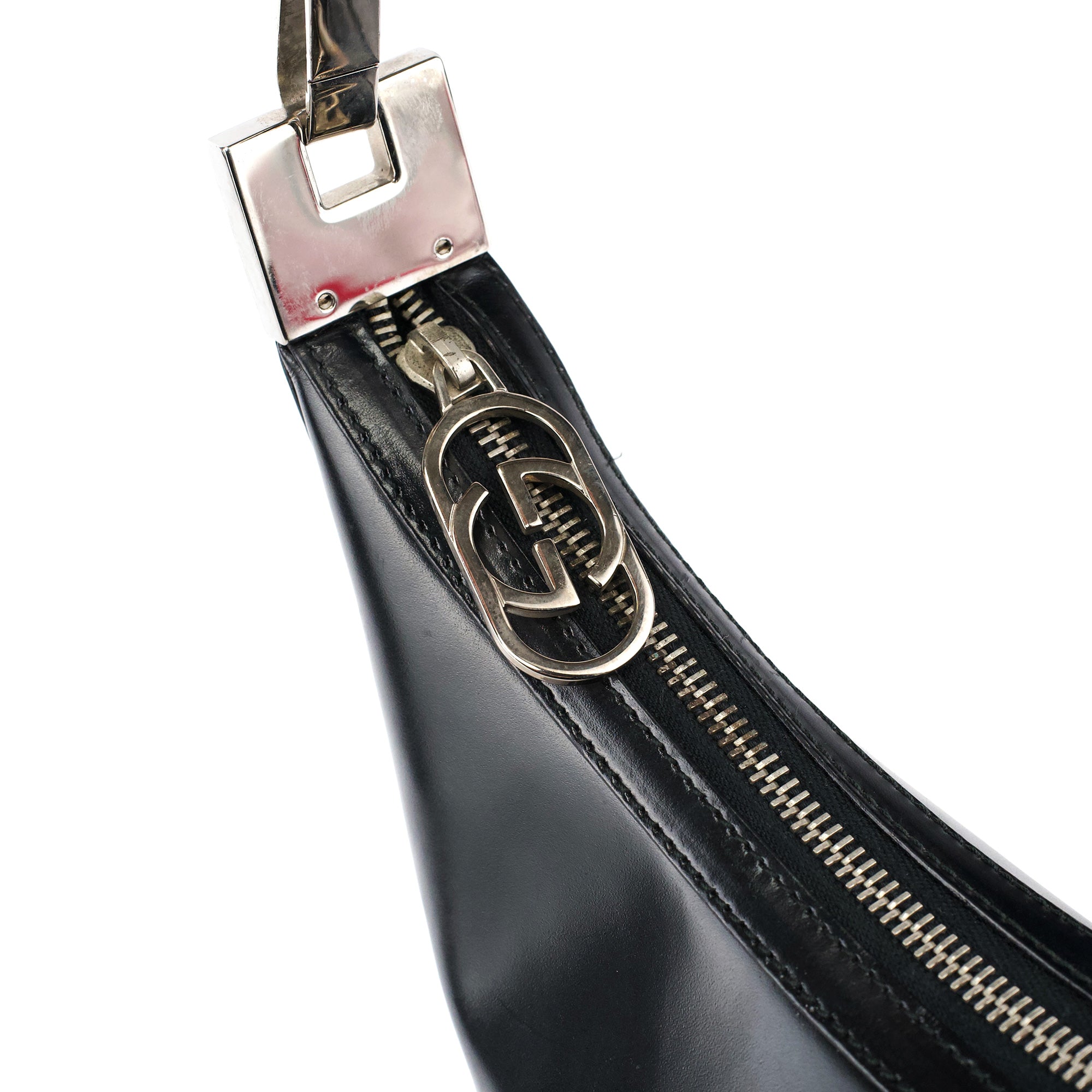 001 3814 Black Leather Hobo Shoulder Bag