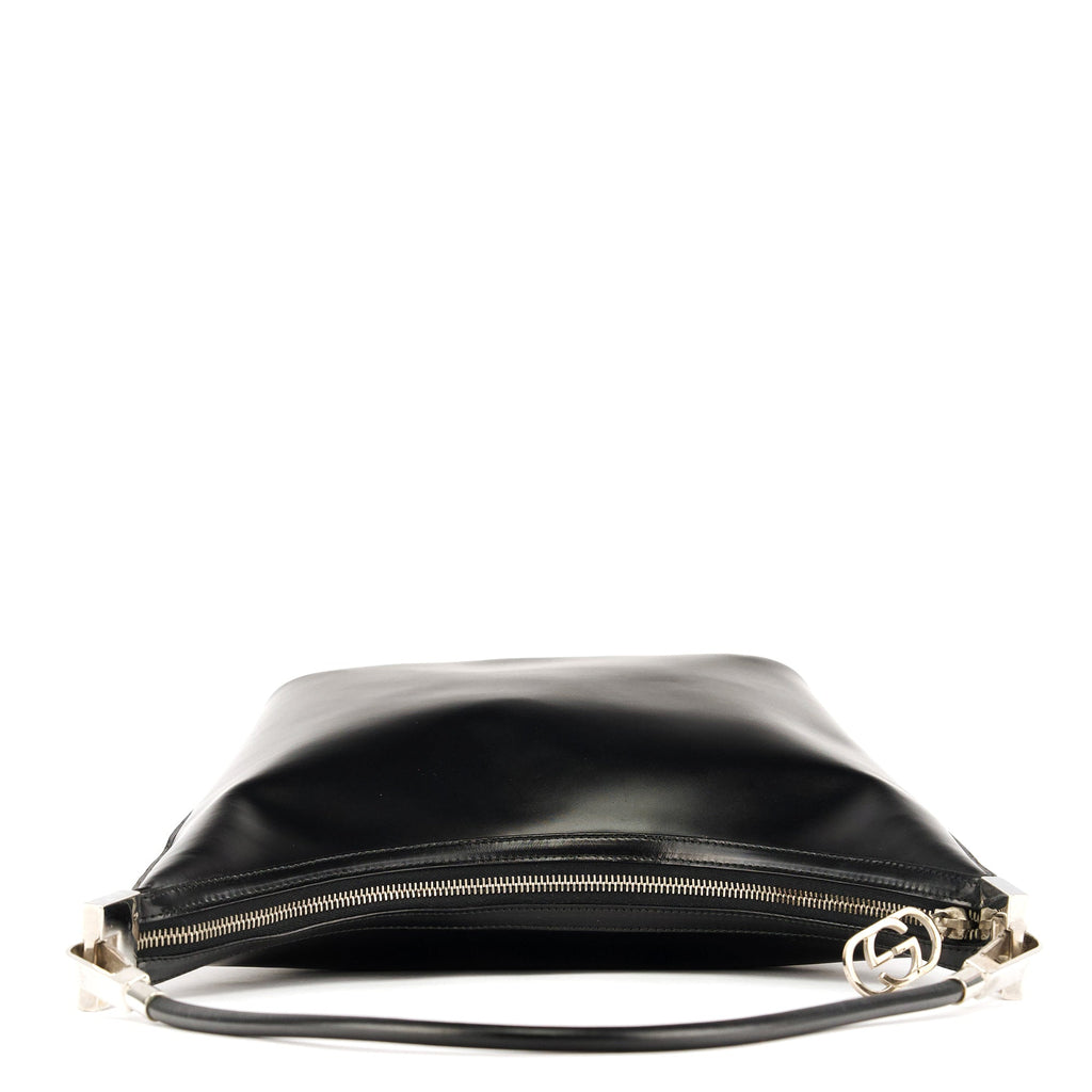 001 3814 Black Leather Hobo Shoulder Bag