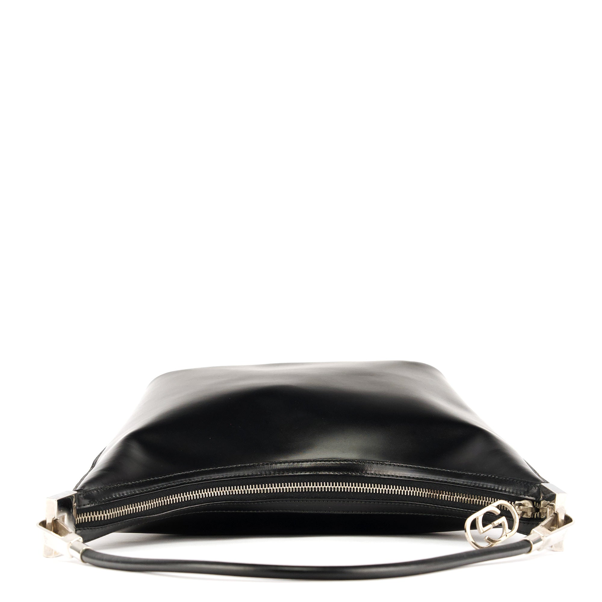 001 3814 Black Leather Hobo Shoulder Bag